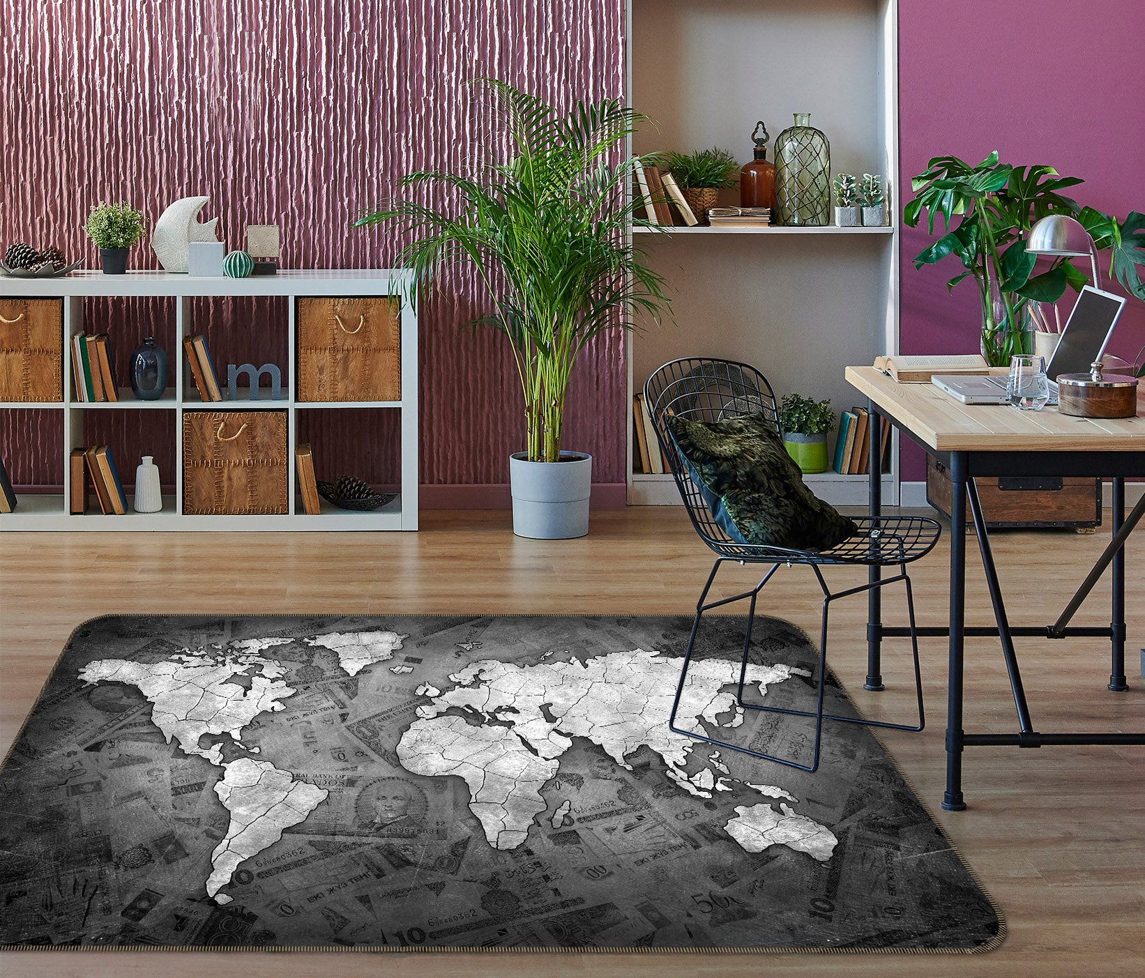 3D Grey Ocean 2009 World Map Non Slip Rug Mat