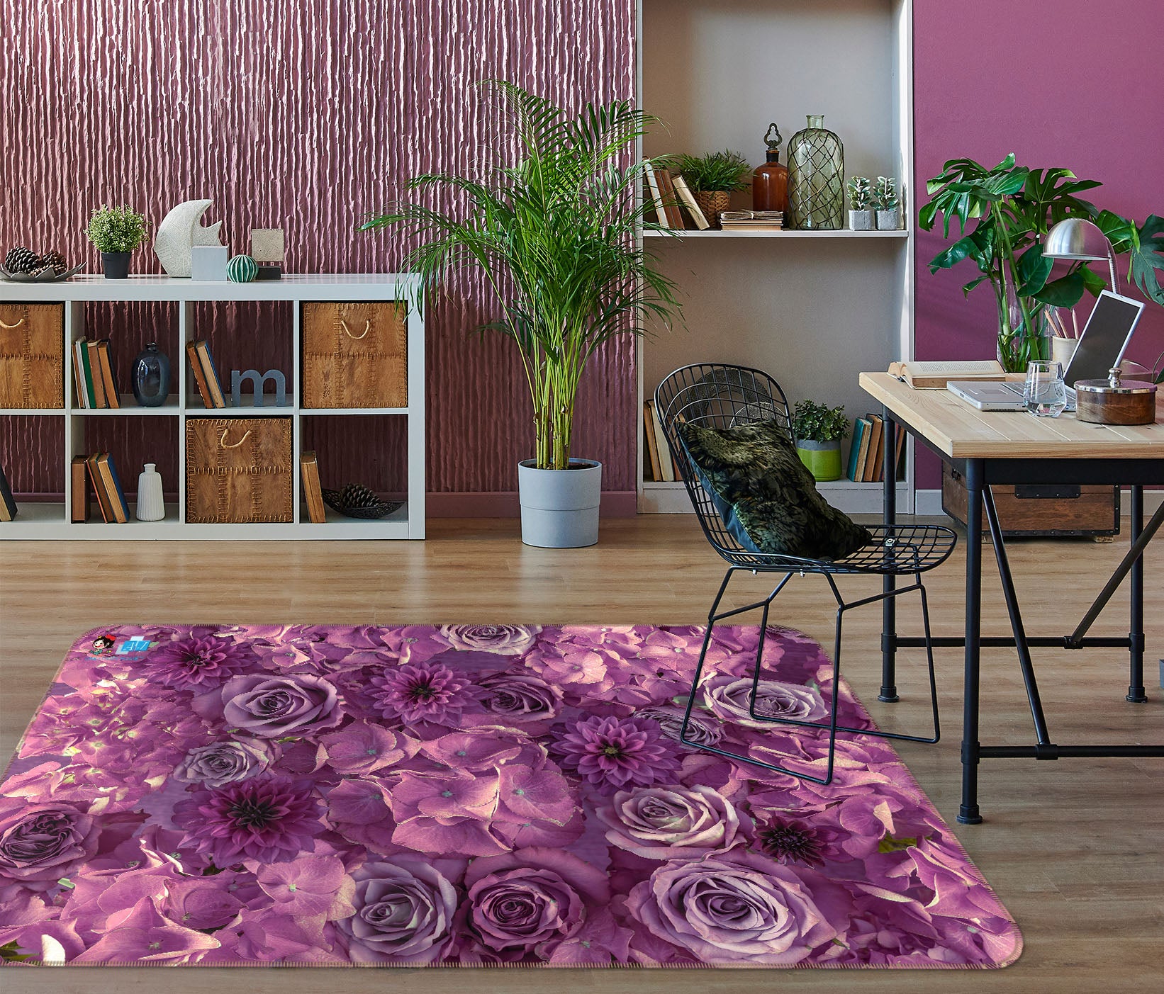 3D Purple Flower 6725 Assaf Frank Rug Non Slip Rug Mat