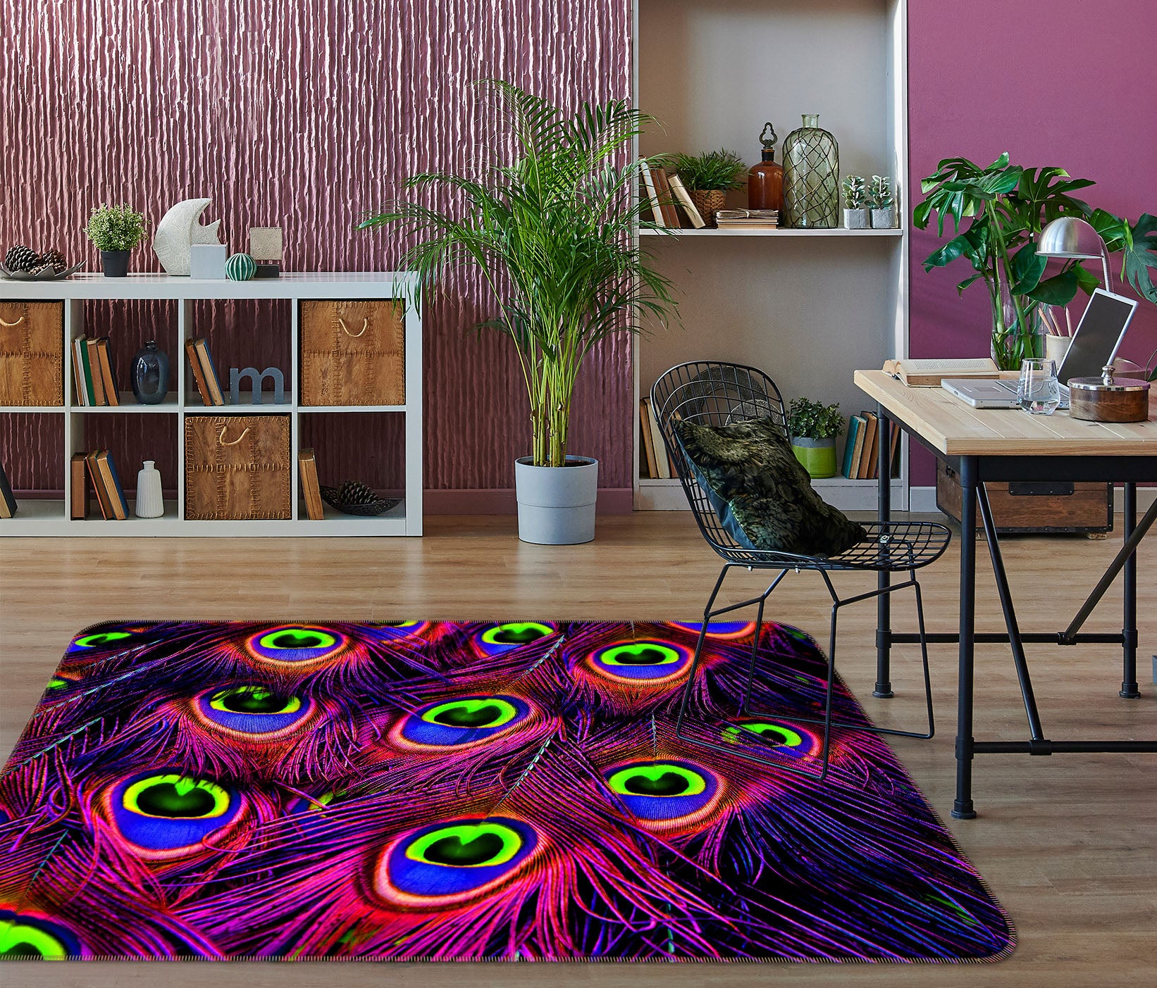 3D Purple Peacock Feather 68210 Animal Non Slip Rug Mat