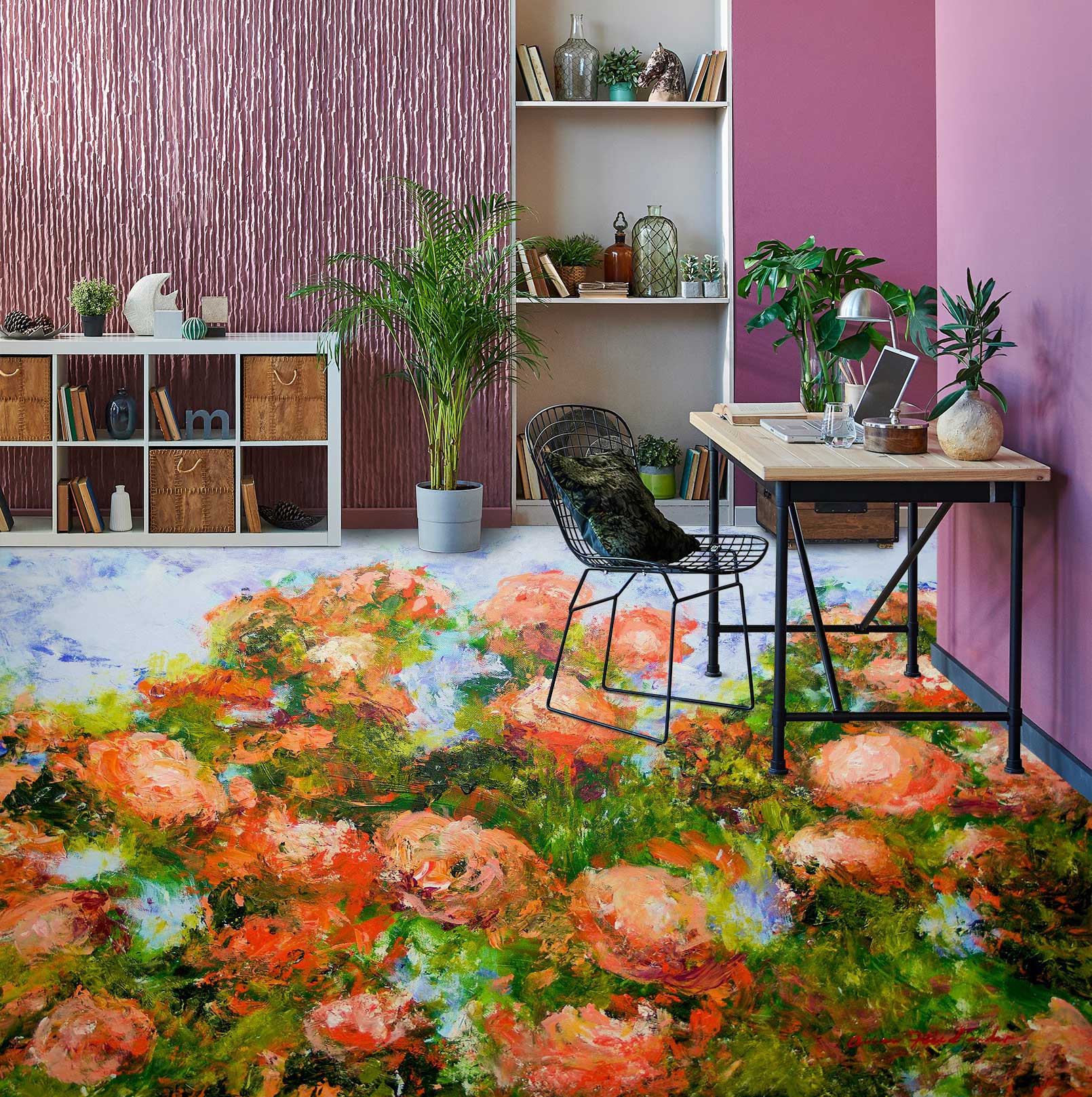 3D Red Flowers Clump 9681 Allan P. Friedlander Floor Mural