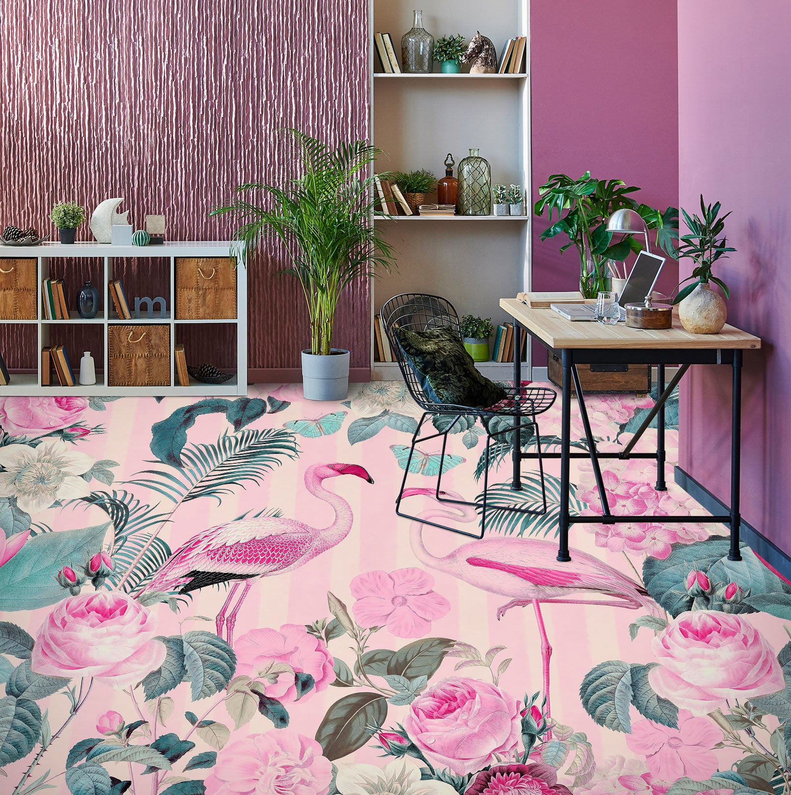 3D Pink Rose Flamingo 104146 Andrea Haase Floor Mural