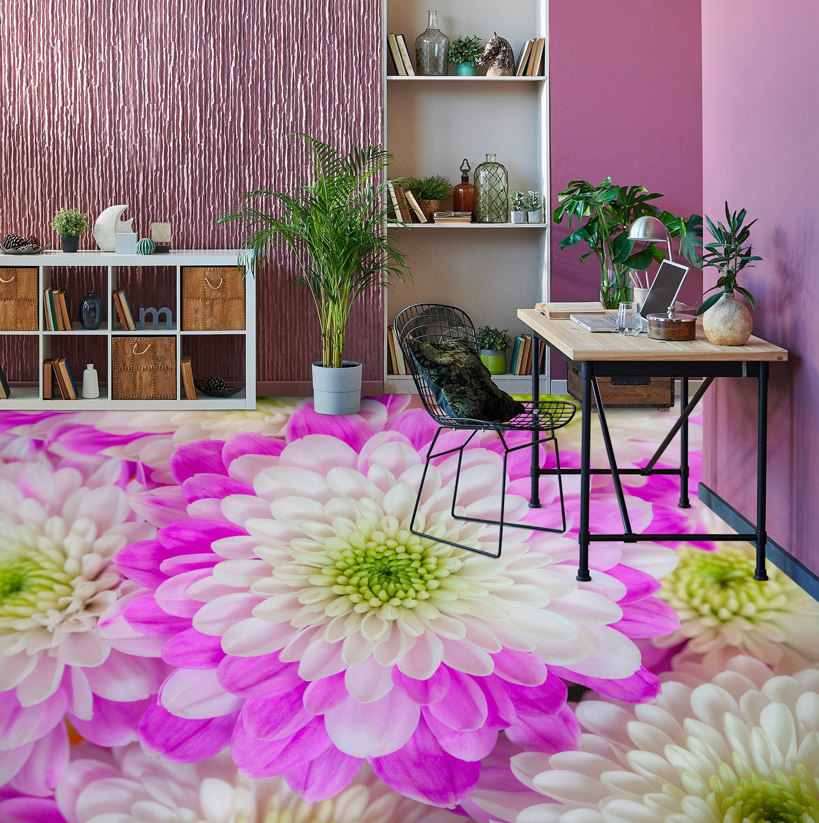 3D White Purple Chrysanthemum 9866 Assaf Frank Floor Mural