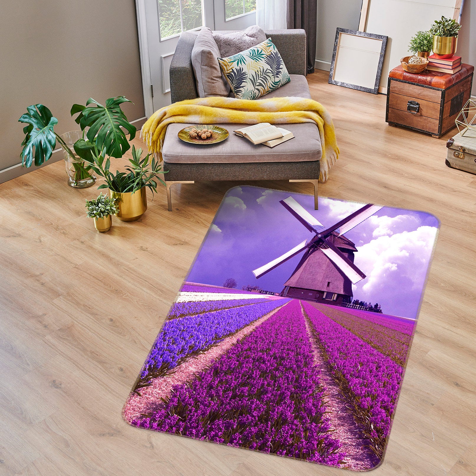 3D Windmill Lavender Bushes 76191 Non Slip Rug Mat