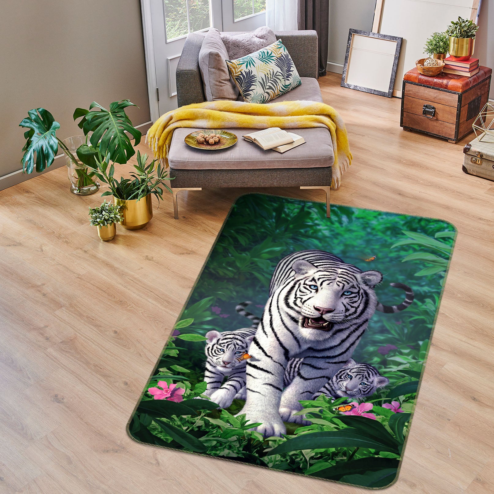 3D Jungle White Tiger 83112 Jerry LoFaro Rug Non Slip Rug Mat