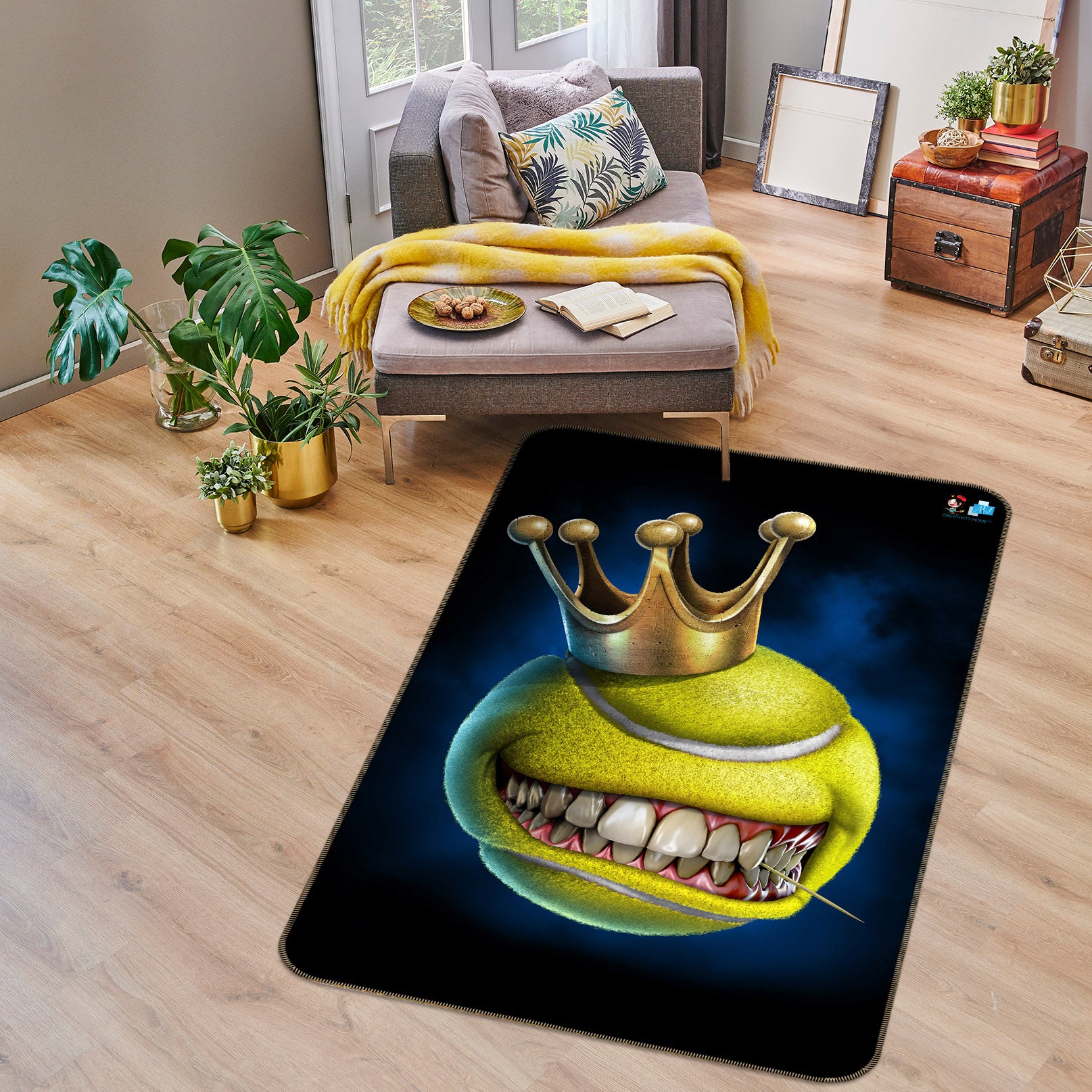 3D Crown Teeth Tennis 4115 Tom Wood Rug Non Slip Rug Mat