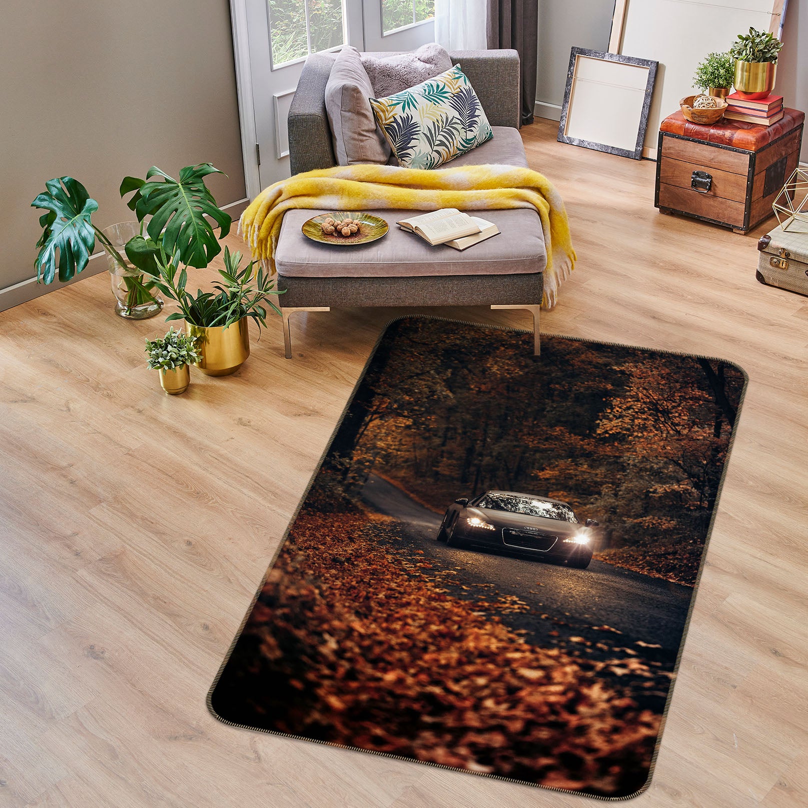 3D Street Falling Leaves Car 42126 Vehicle Non Slip Rug Mat