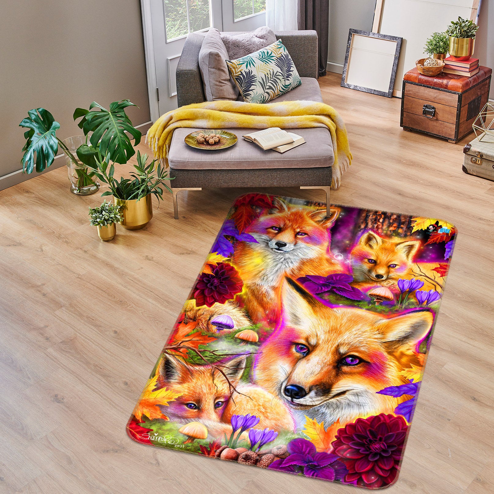 3D Orange Fox 8535 Sheena Pike Rug Non Slip Rug Mat