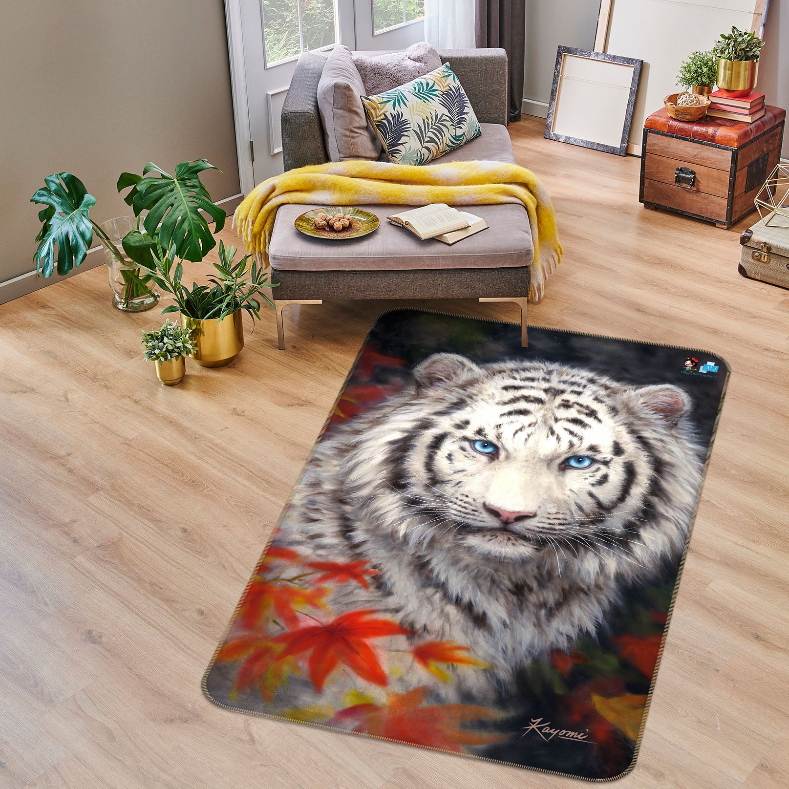 3D Maple Leaf Tiger 5703 Kayomi Harai Rug Non Slip Rug Mat