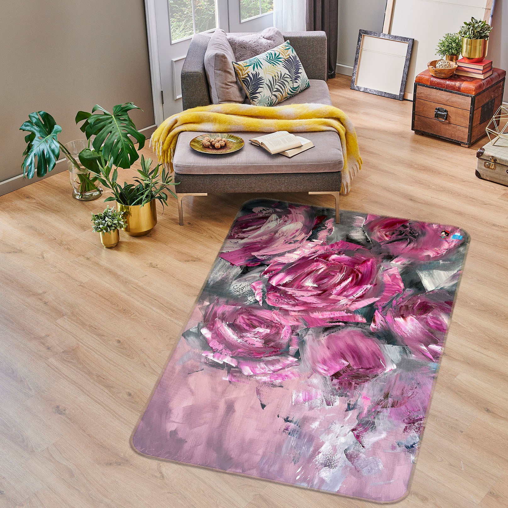 3D Red Rose 3849 Skromova Marina Rug Non Slip Rug Mat