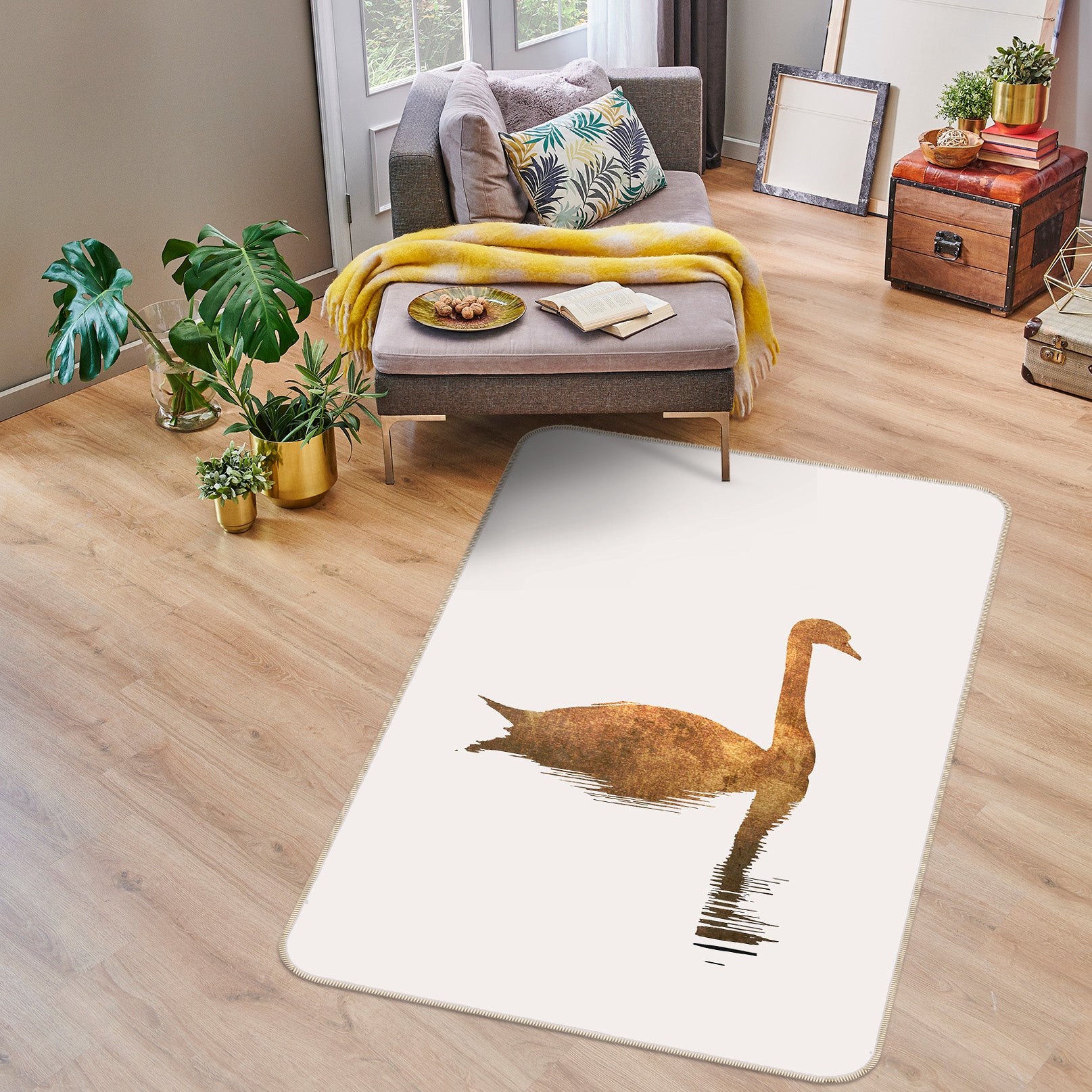 3D Golden Swan 1126 Boris Draschoff Rug Non Slip Rug Mat