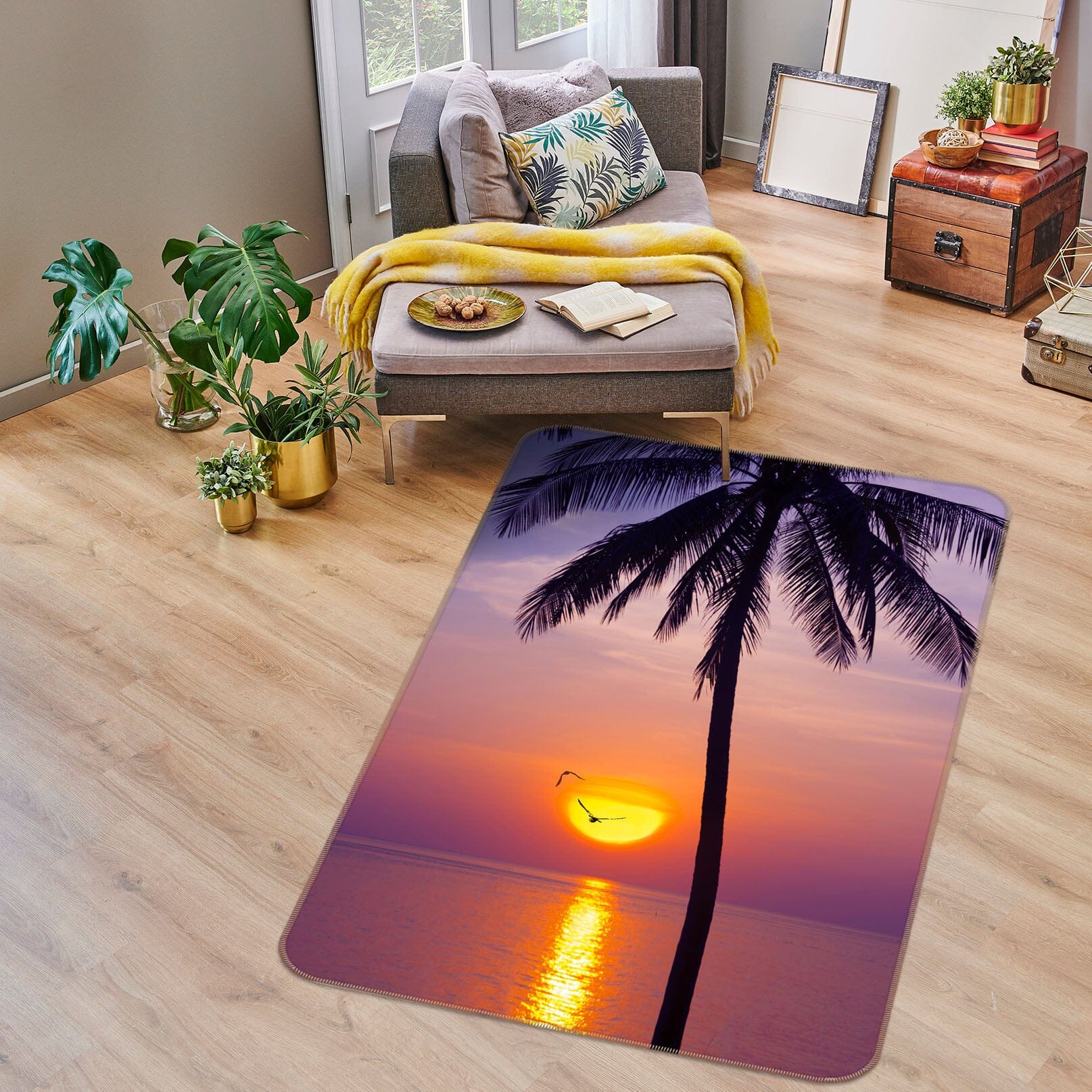 3D Sunset Coconut Tree 1179 Marco Carmassi Rug Non Slip Rug Mat Mat AJ Creativity Home 