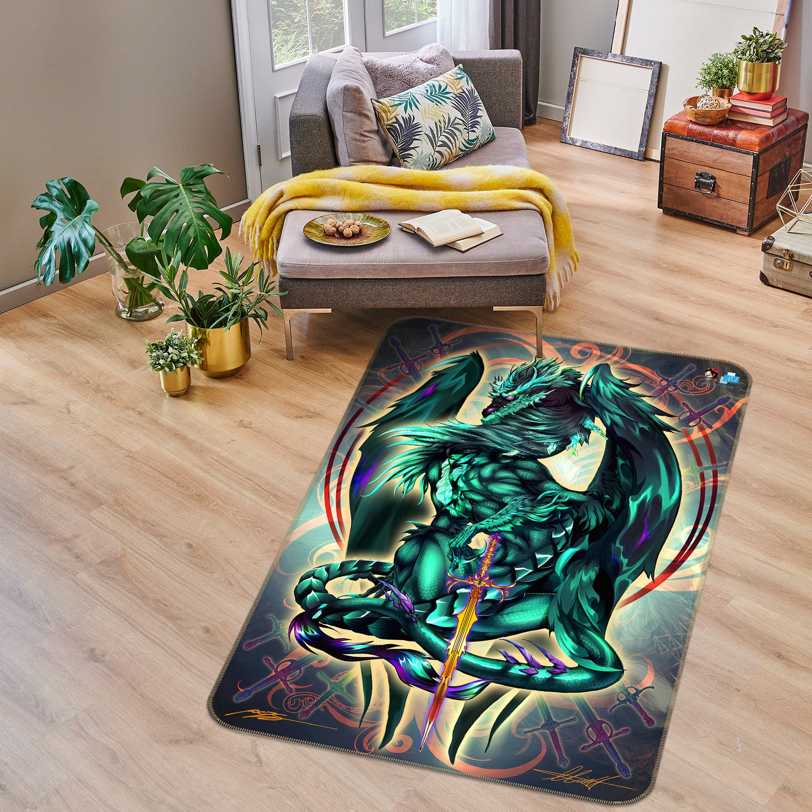 3D Green Dragon 8235 Ruth Thompson Rug Non Slip Rug Mat