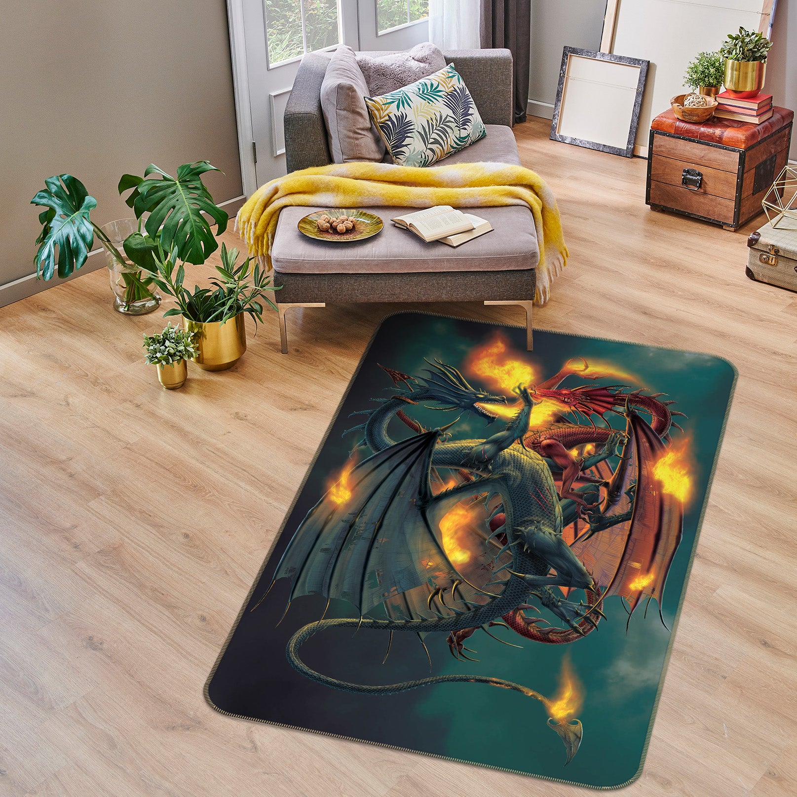 3D Fire Dragon 84210 Vincent Hie Rug Non Slip Rug Mat