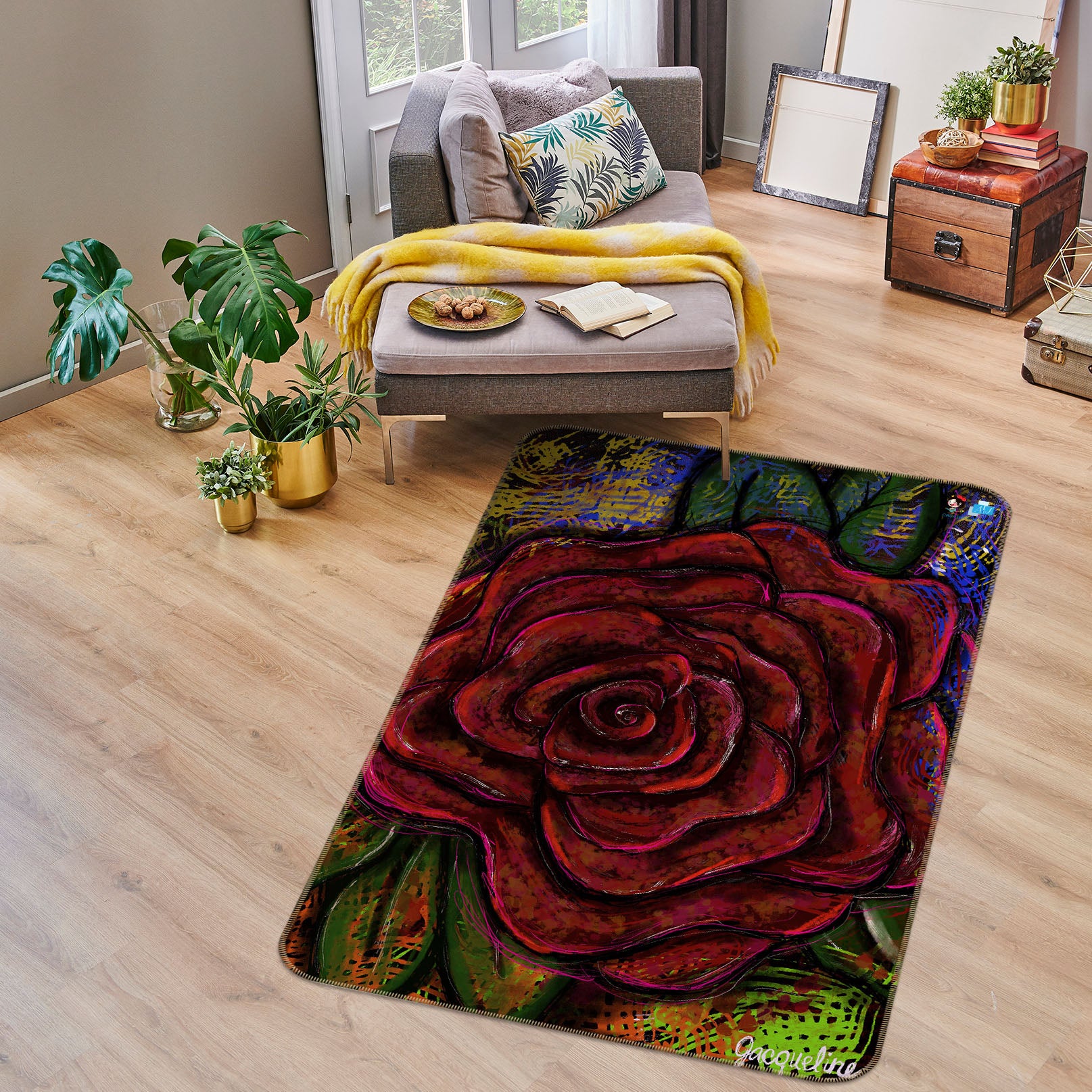 3D Red Rose 8210 Jacqueline Reynoso Rug Non Slip Rug Mat