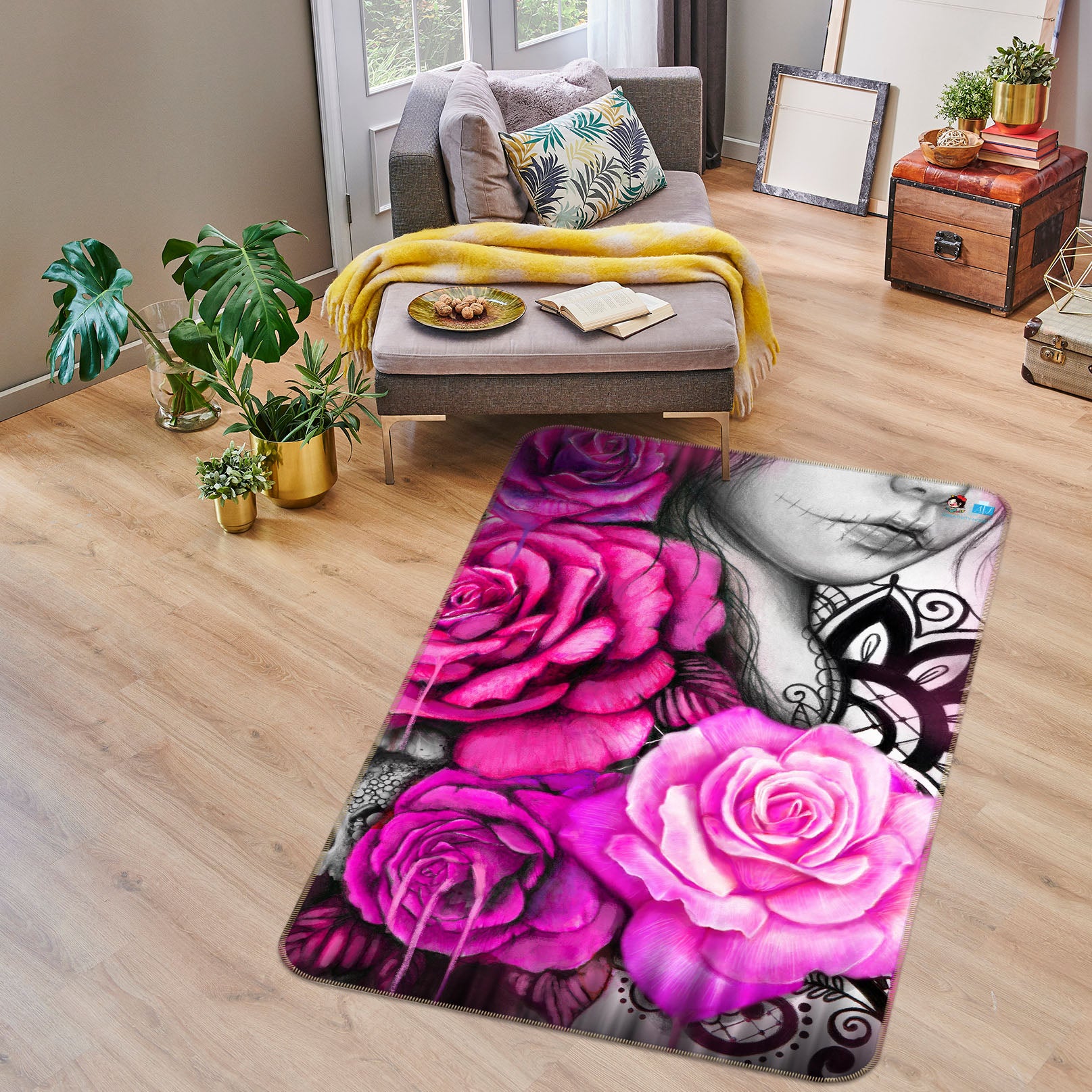 3D Pink Roses 8546 Sheena Pike Rug Non Slip Rug Mat