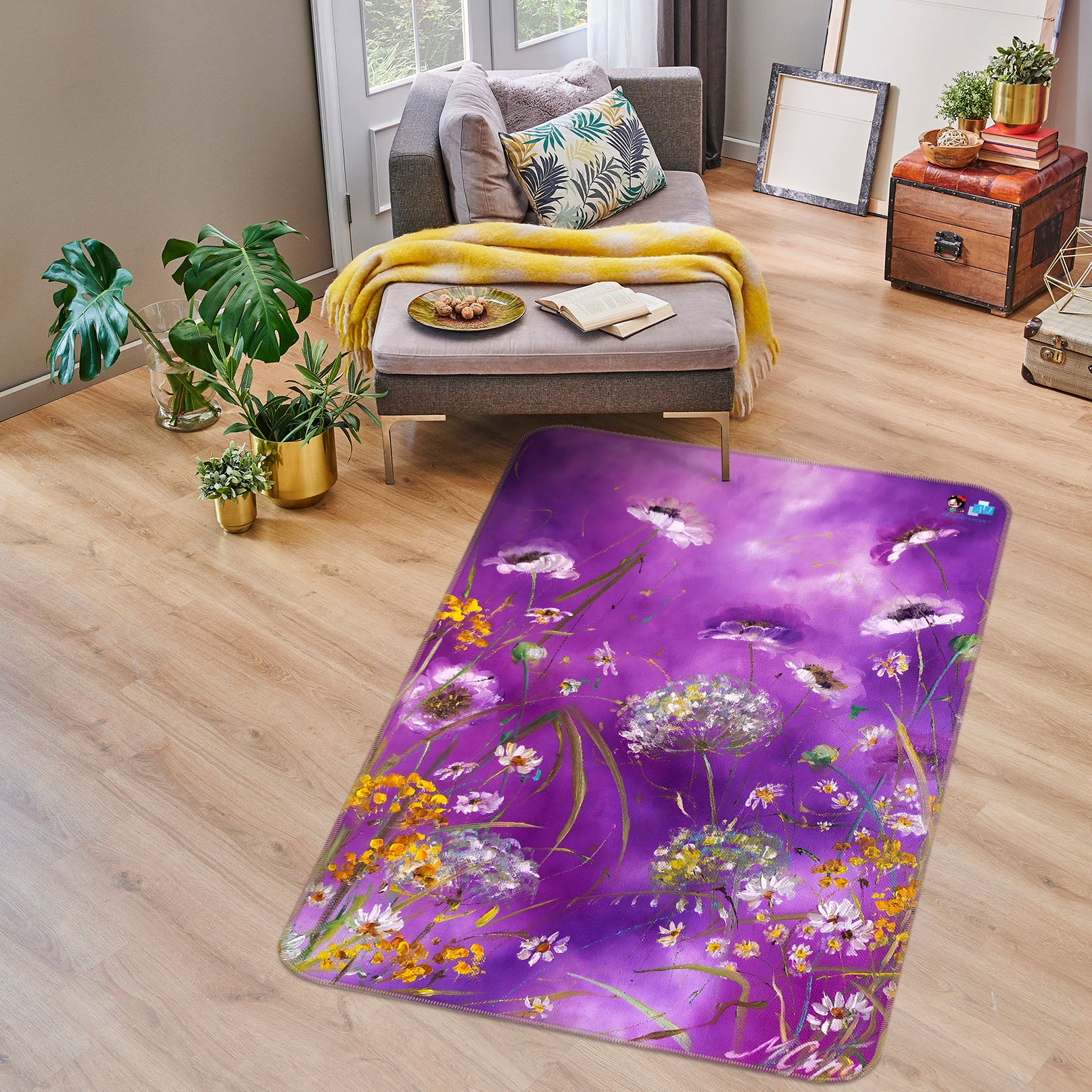 3D Purple Flower 1271 Skromova Marina Rug Non Slip Rug Mat