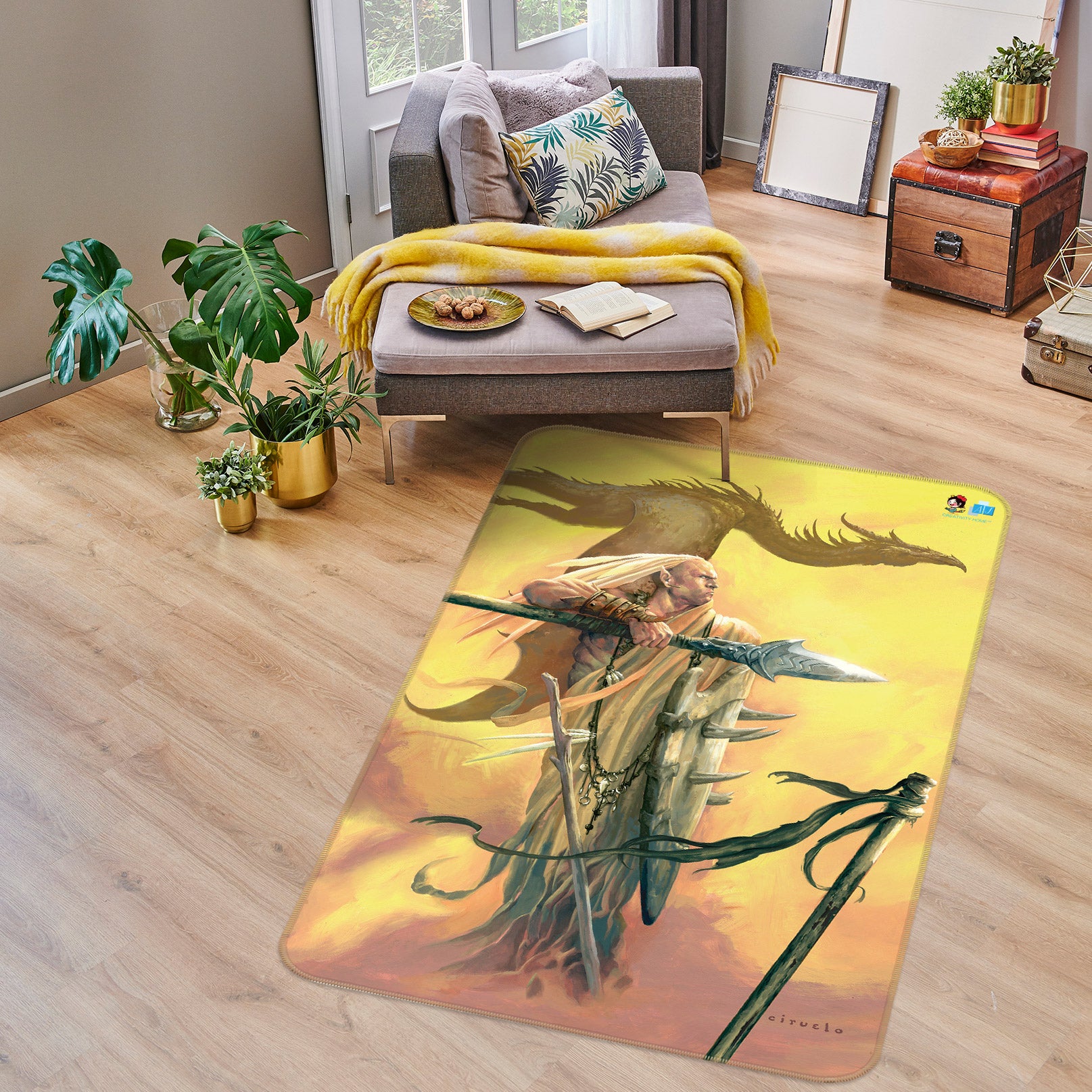 3D Sword Man Dragon 6019 Ciruelo Rug Non Slip Rug Mat