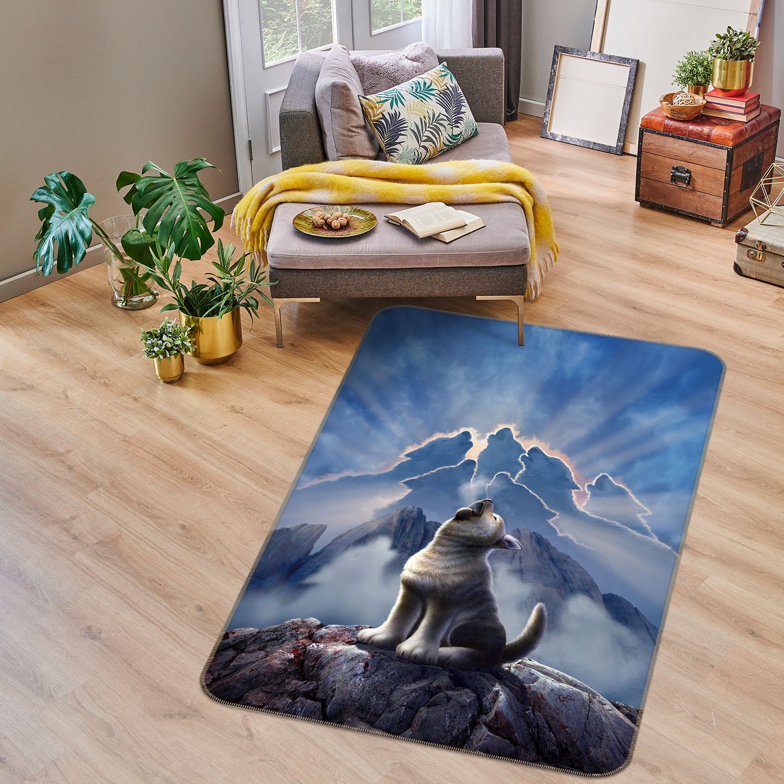 3D Mountains Wolf 83098 Jerry LoFaro Rug Non Slip Rug Mat