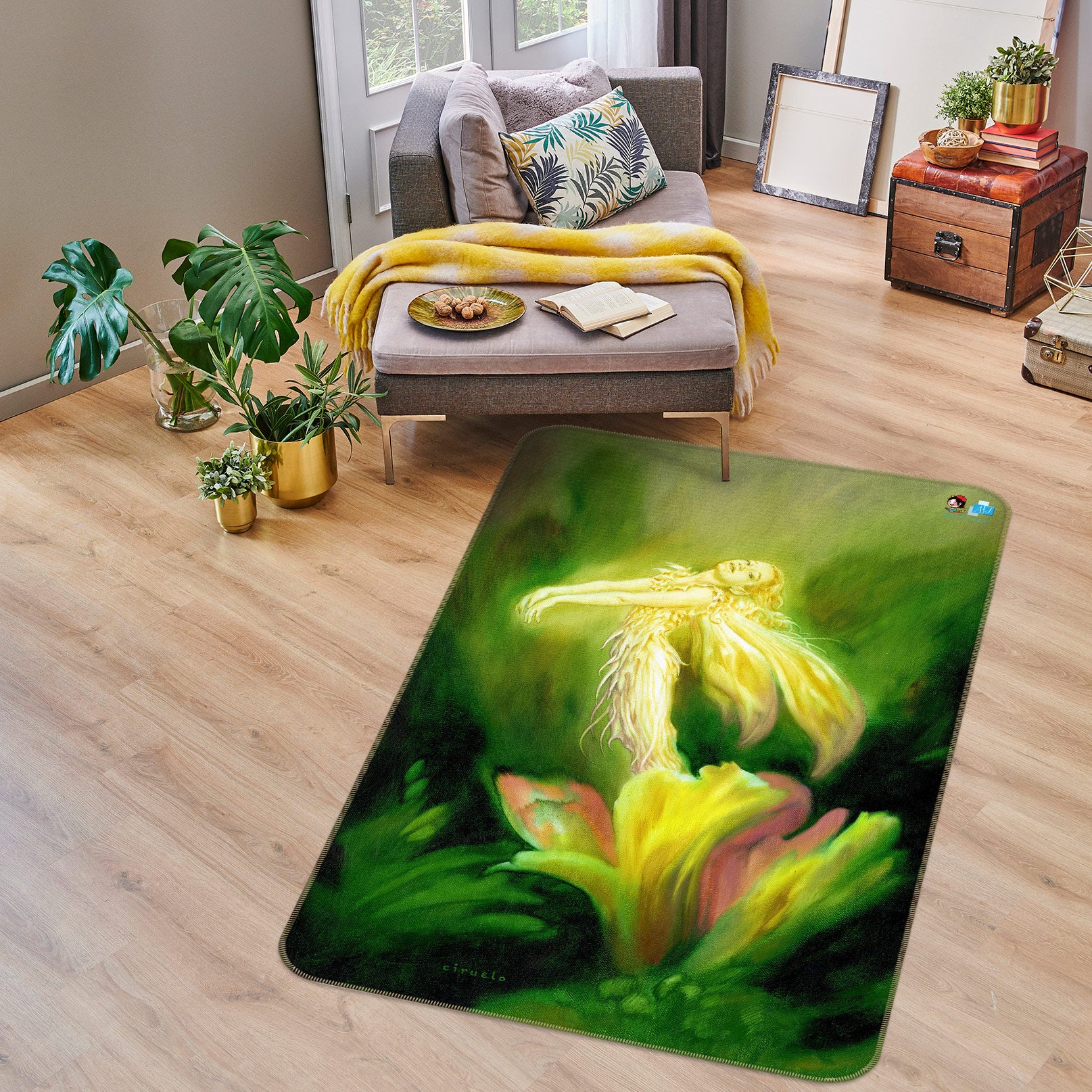 3D Flower Elf 6035 Ciruelo Rug Non Slip Rug Mat