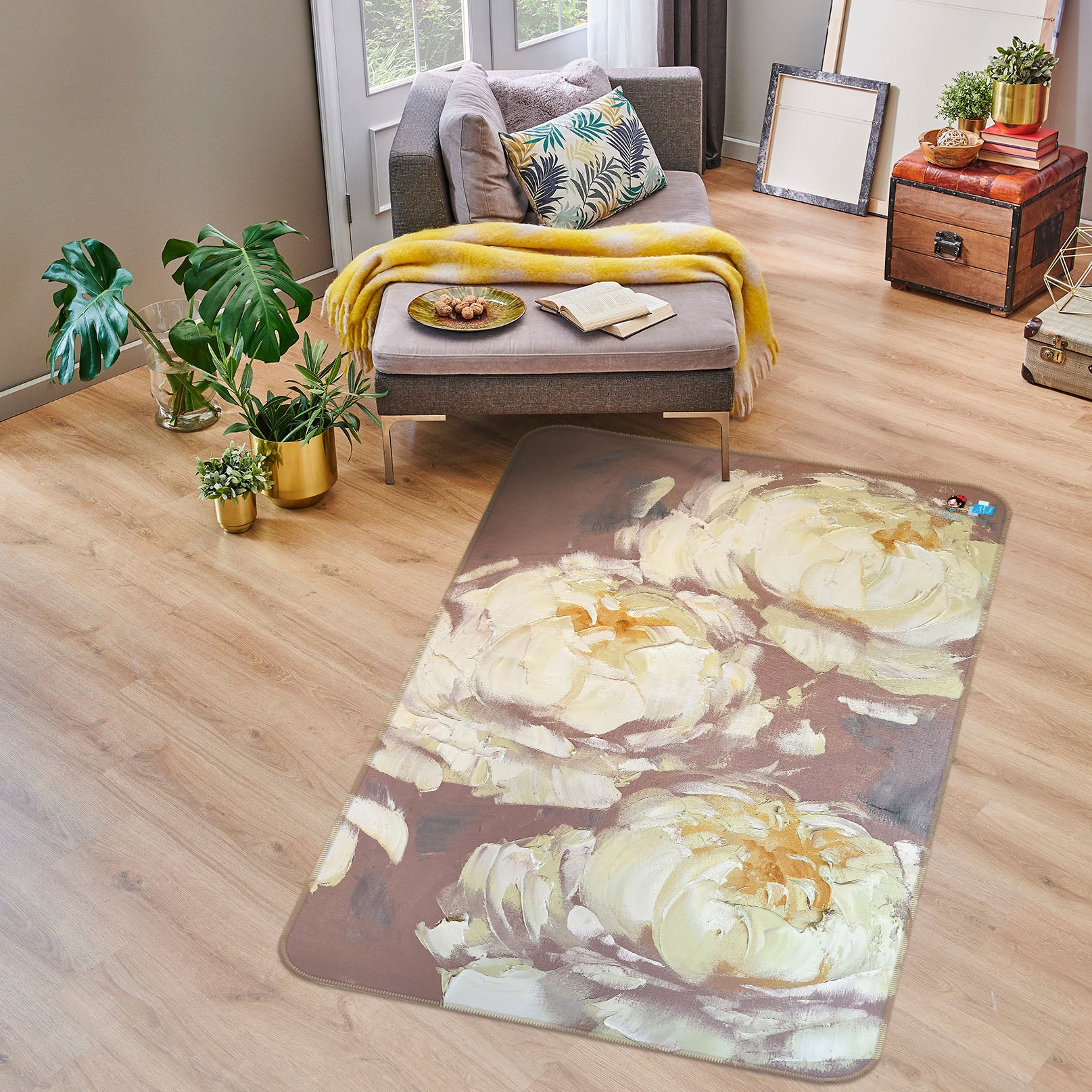 3D White Flower 3854 Skromova Marina Rug Non Slip Rug Mat