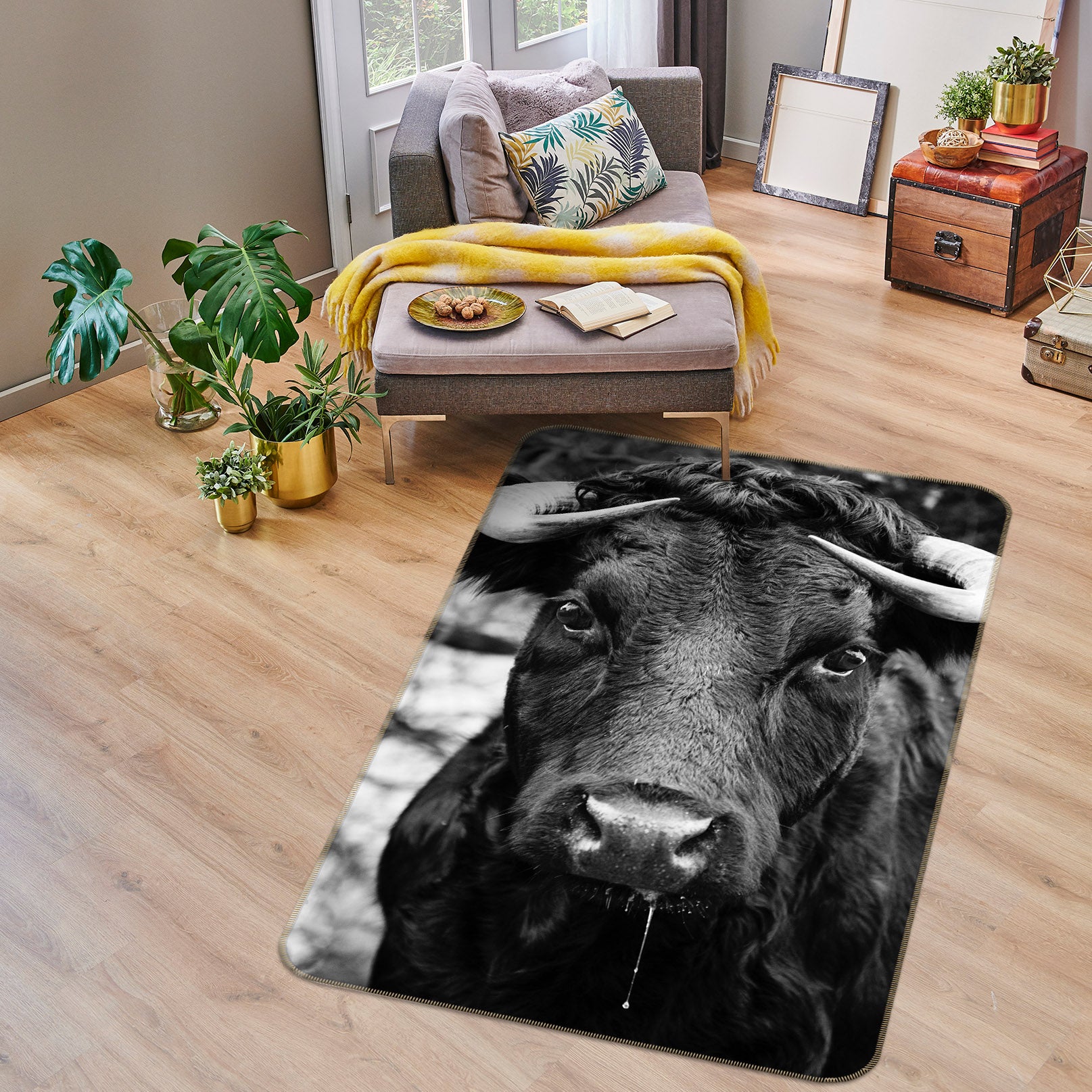 3D Black Cow 69040 Animal Non Slip Rug Mat