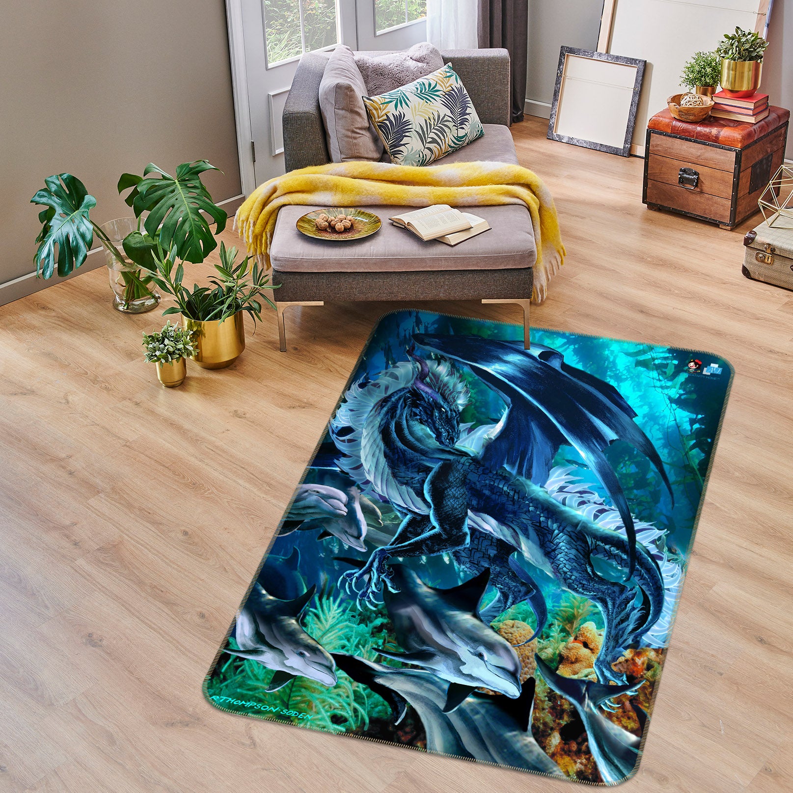 3D Blue Dragon 8226 Ruth Thompson Rug Non Slip Rug Mat