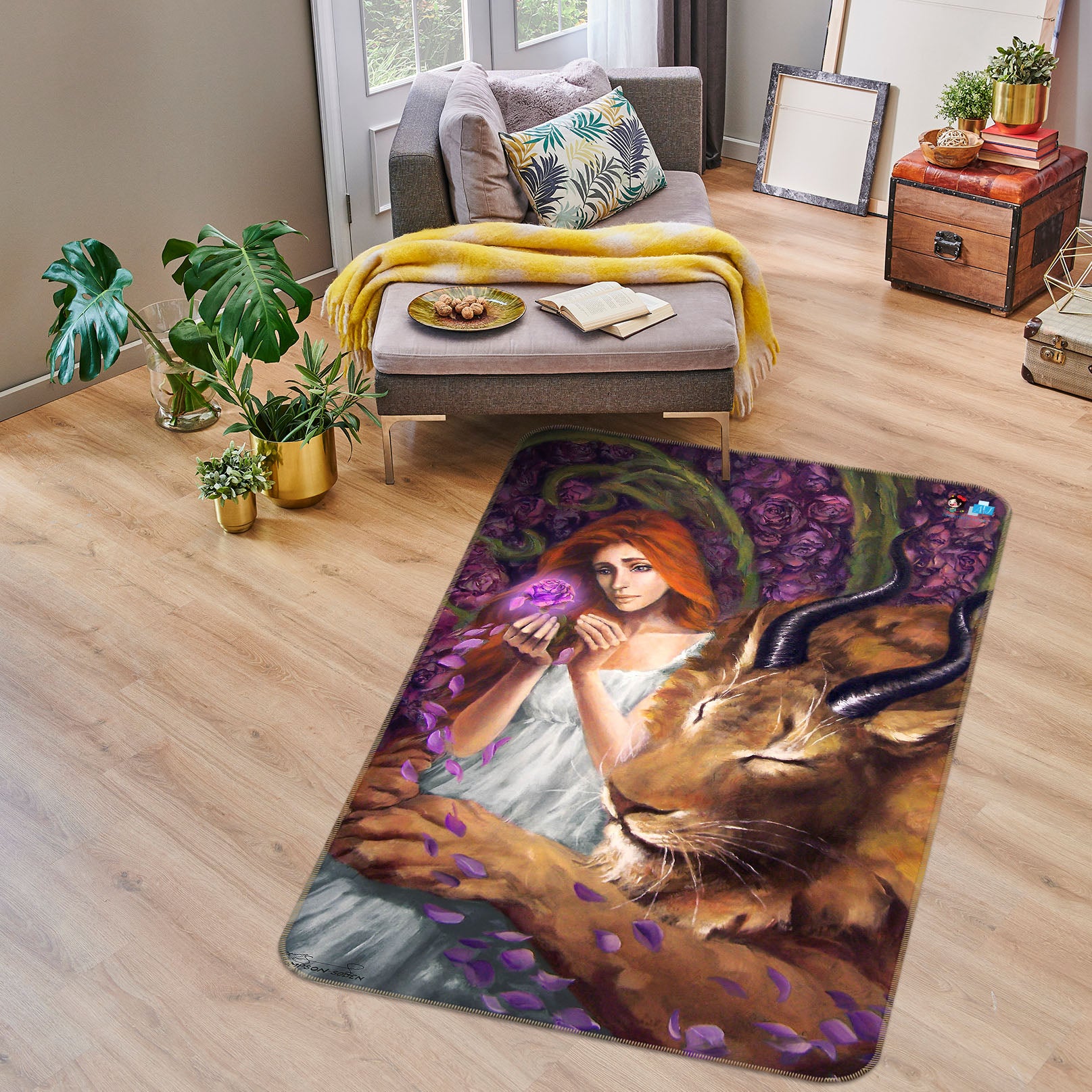 3D Tiger Woman 8224 Ruth Thompson Rug Non Slip Rug Mat