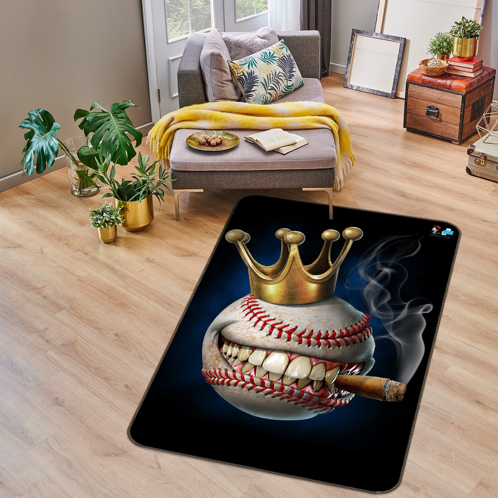 3D Crown Teeth Baseball 4114 Tom Wood Rug Non Slip Rug Mat