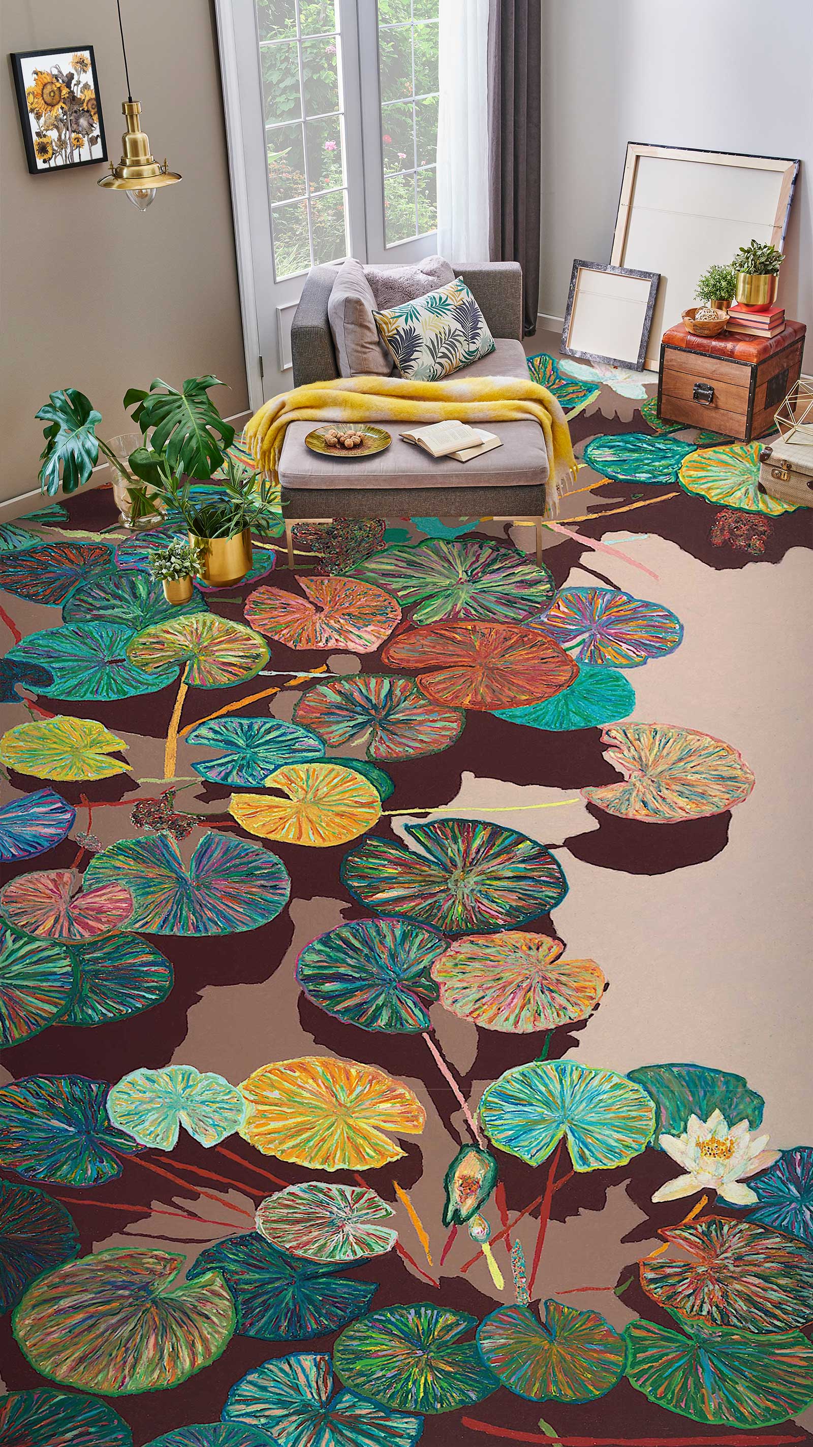 3D Lotus Pond Leaf Pattern 96116 Allan P. Friedlander Floor Mural