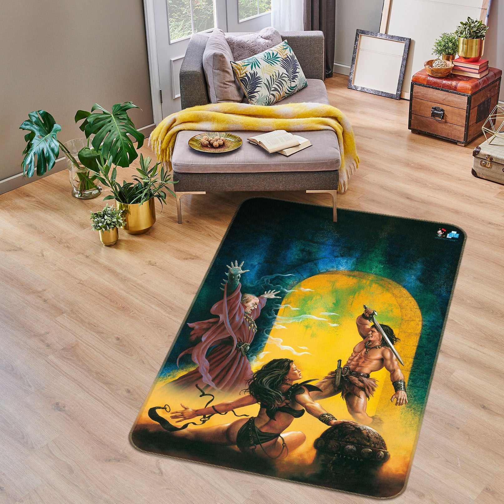 3D People Fighting 5200 Ciruelo Rug Non Slip Rug Mat