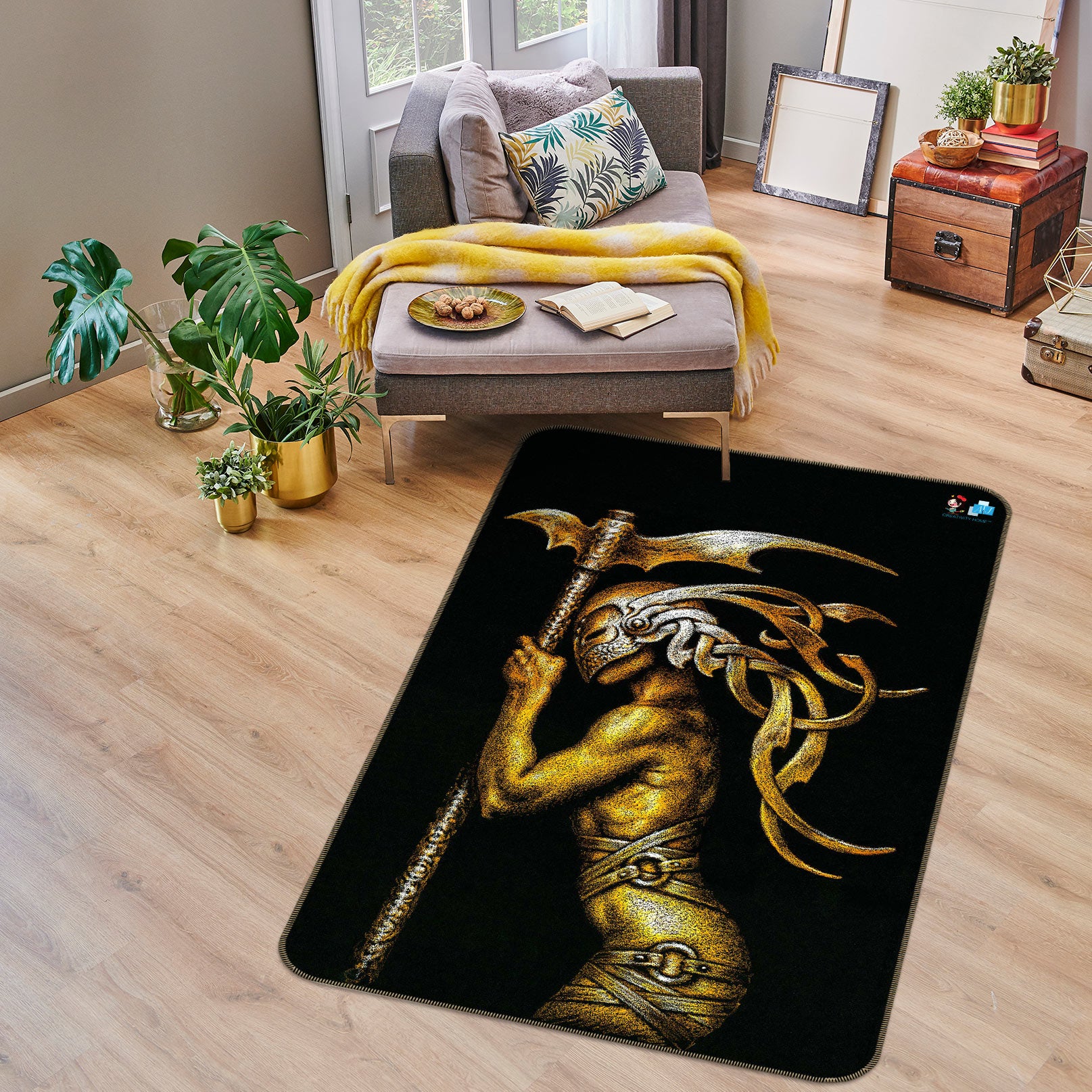 3D Mask Man Metallic 6023 Ciruelo Rug Non Slip Rug Mat