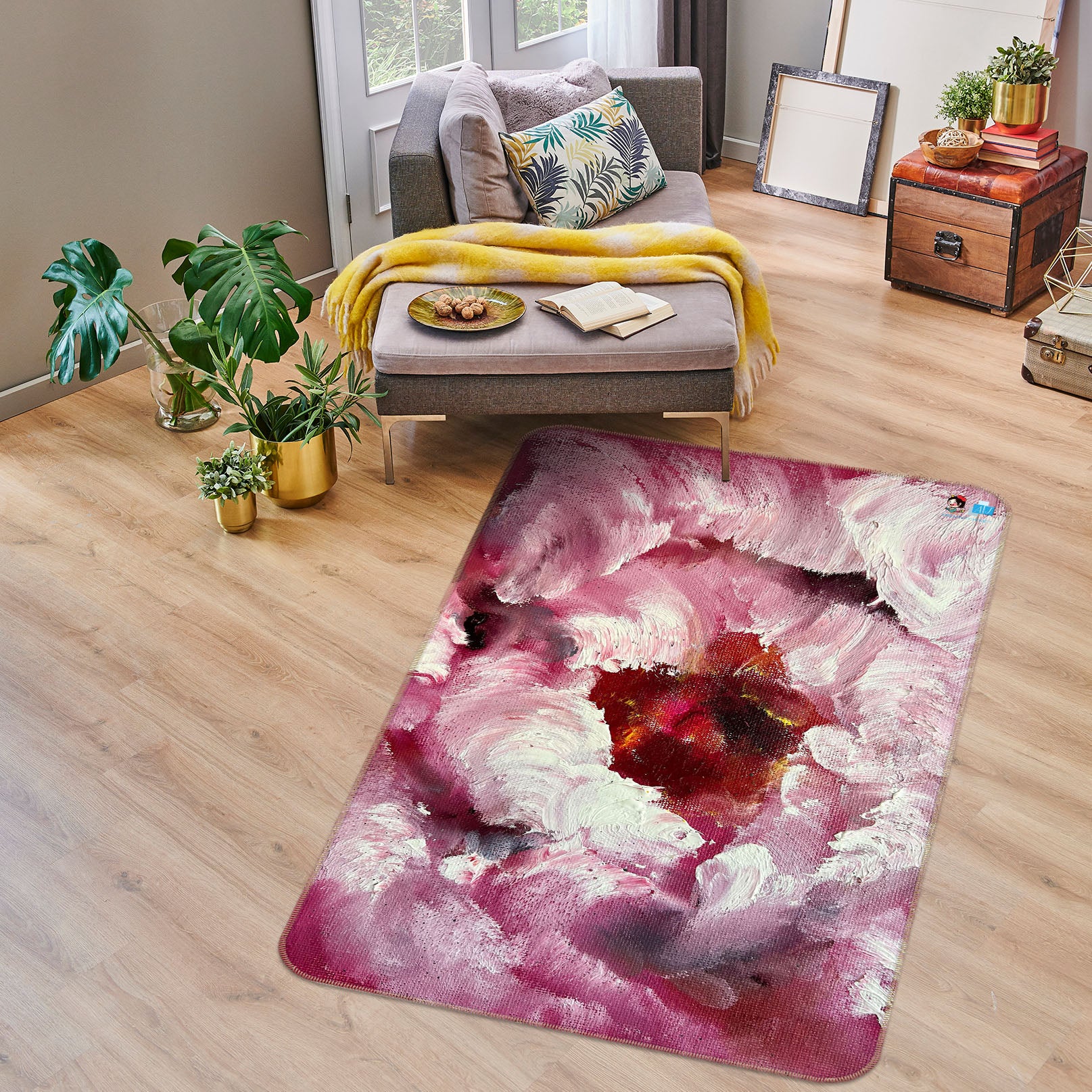 3D Painted Pink Flower 1286 Skromova Marina Rug Non Slip Rug Mat