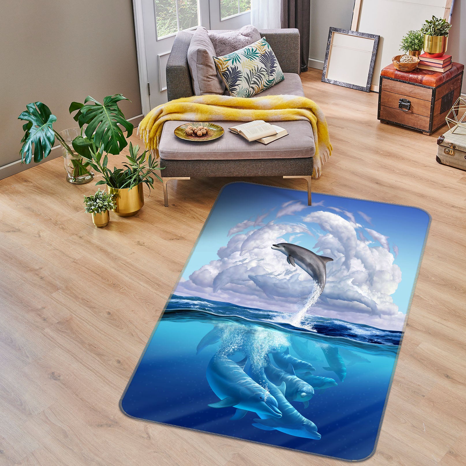 3D Underwater Dolphin 83089 Jerry LoFaro Rug Non Slip Rug Mat