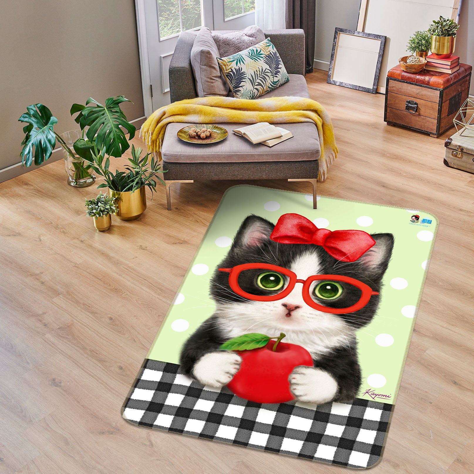 3D Apple Cat 5698 Kayomi Harai Rug Non Slip Rug Mat