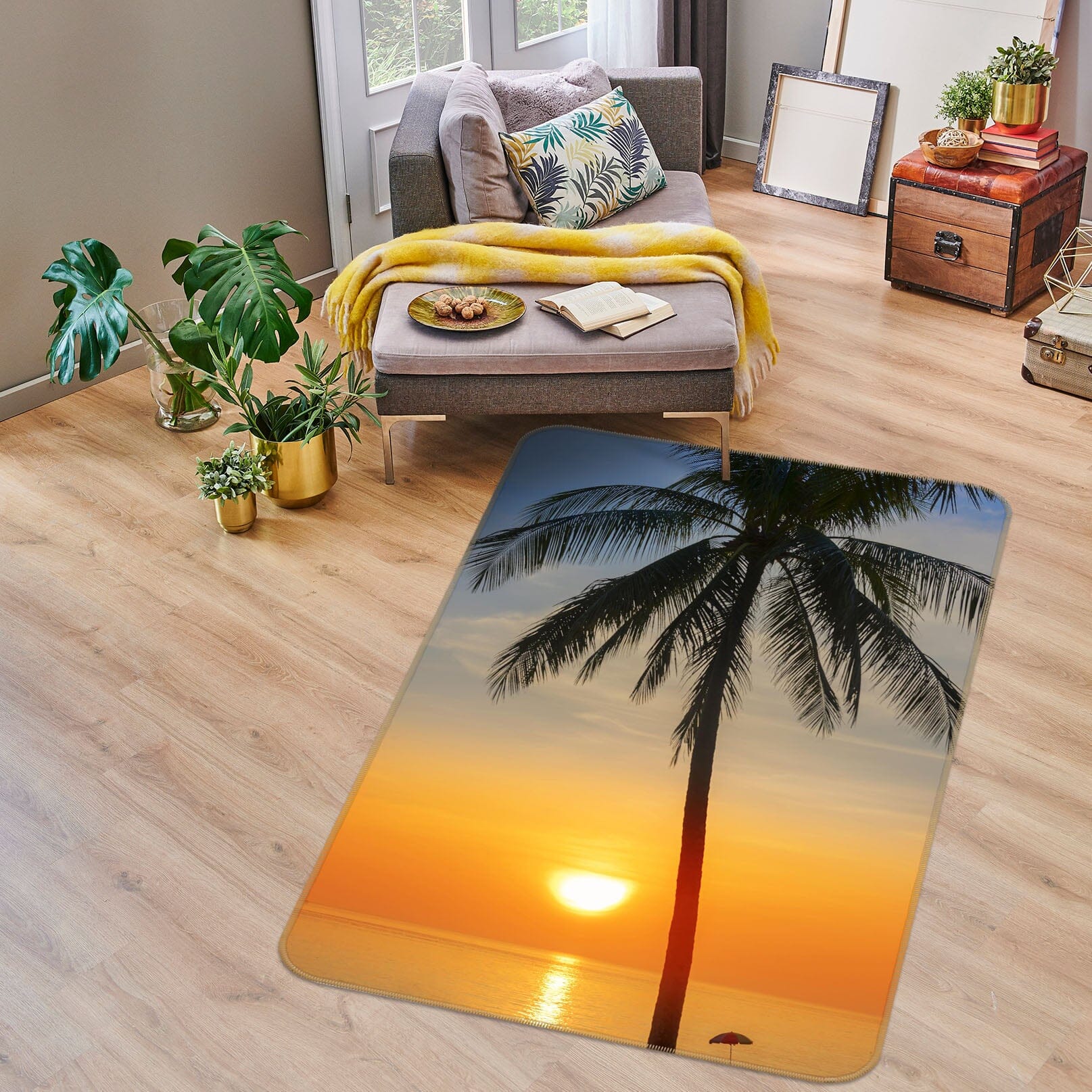 3D Sunset Coconut Tree 1192 Marco Carmassi Rug Non Slip Rug Mat Mat AJ Creativity Home 