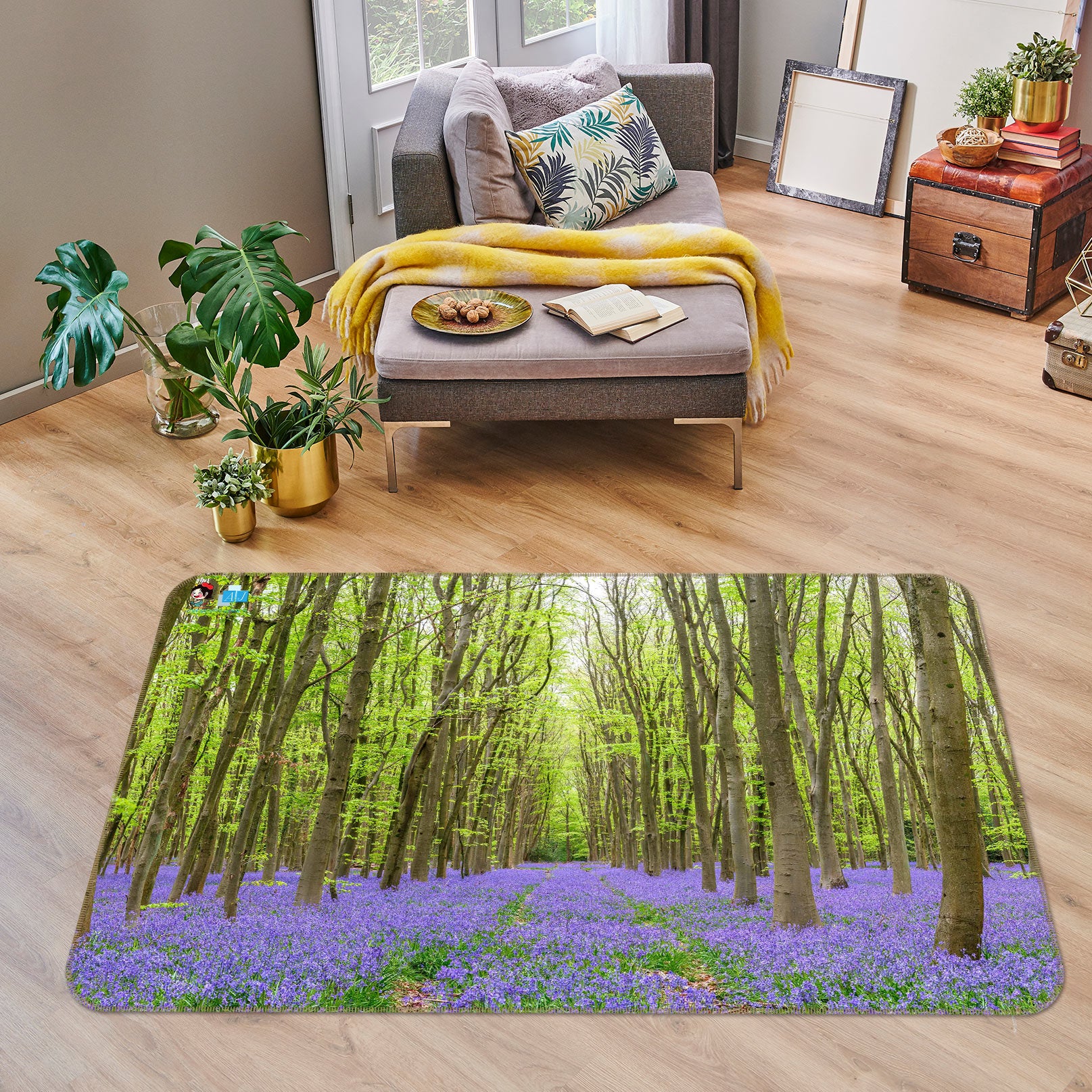 3D Purple Flower Forest 6898 Assaf Frank Rug Non Slip Rug Mat