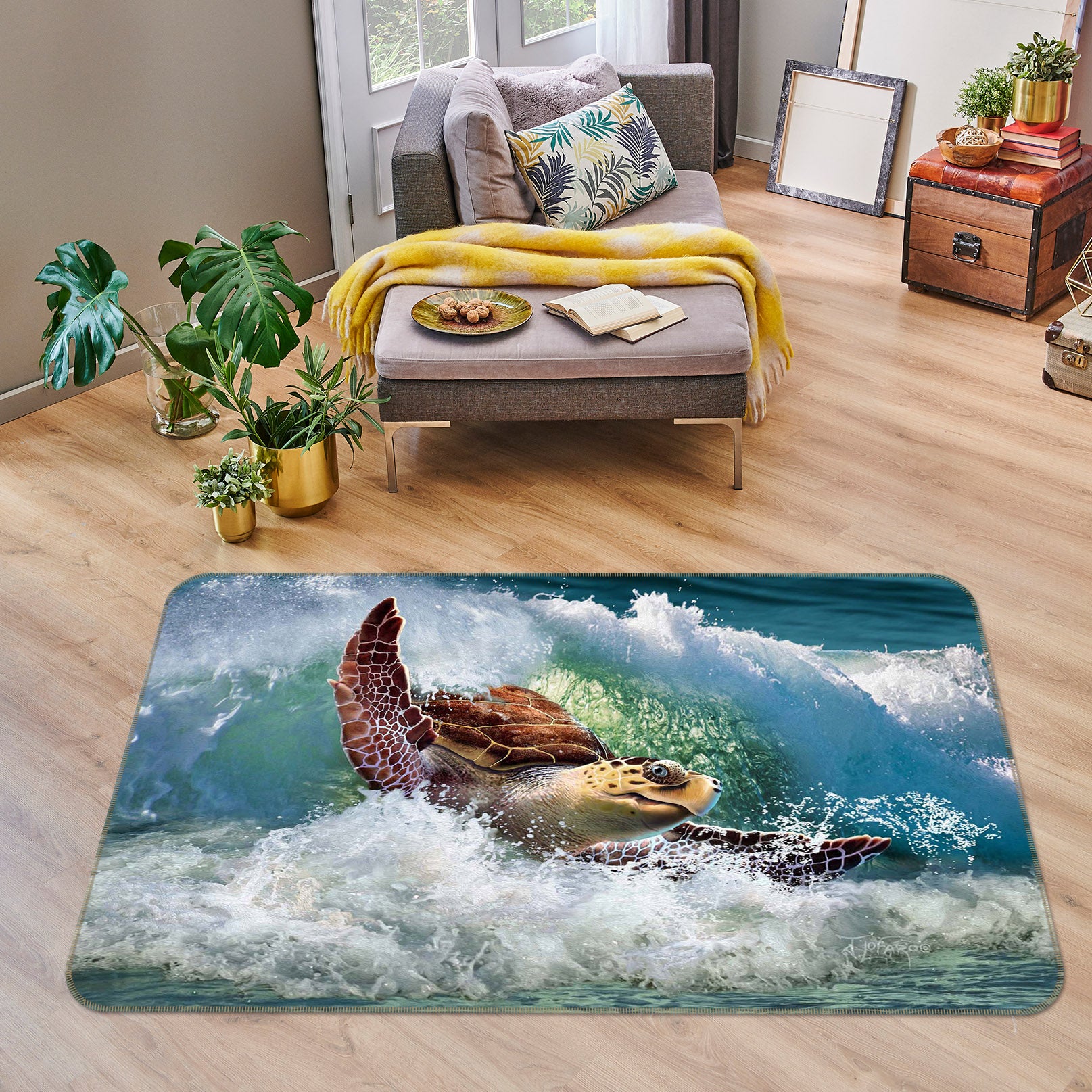 3D Waves Sea Turtle 83084 Jerry LoFaro Rug Non Slip Rug Mat