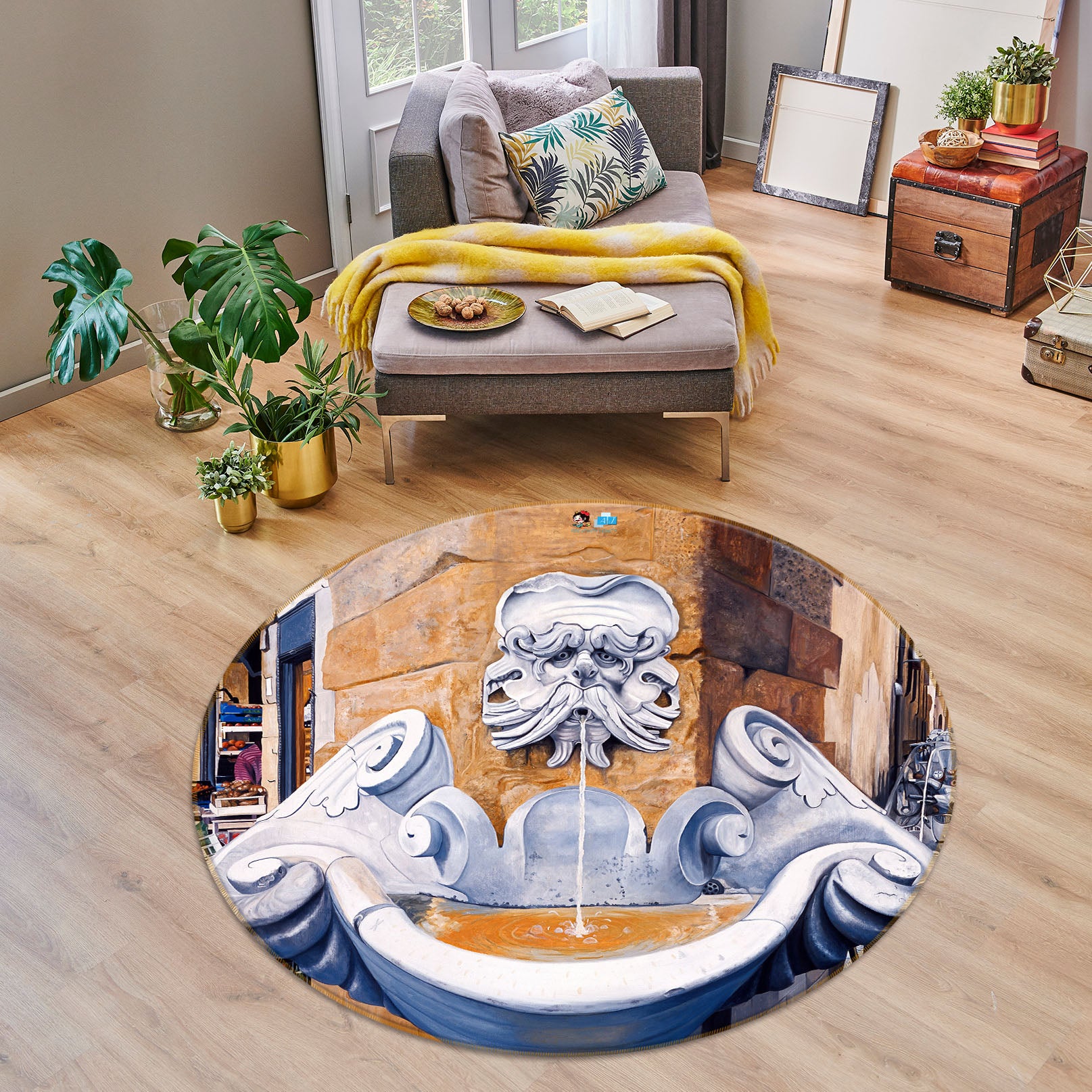 3D Pattern Statue 11093 Matthew Holden Bates Rug Round Non Slip Rug Mat