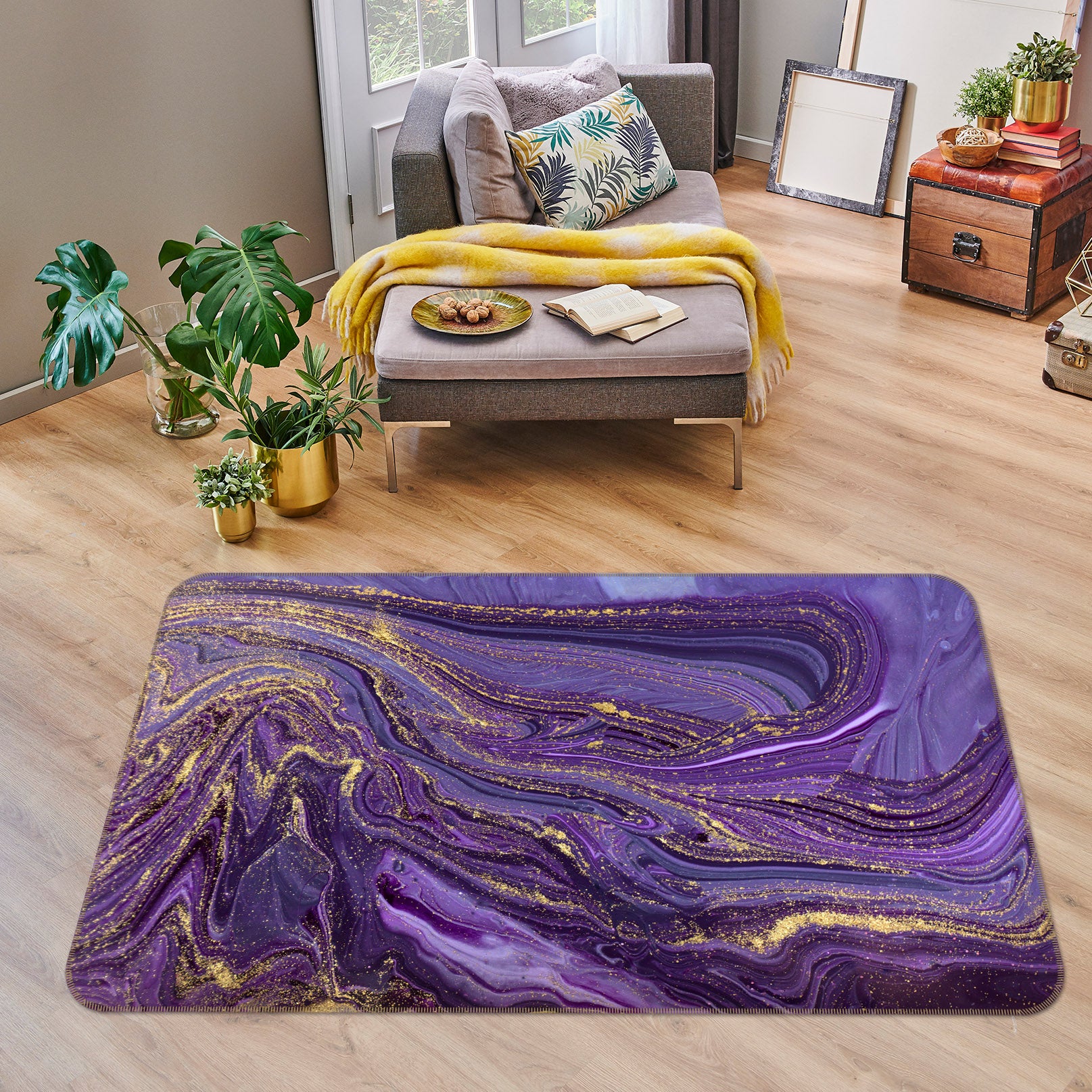 3D Purple Lines 25229 Non Slip Rug Mat