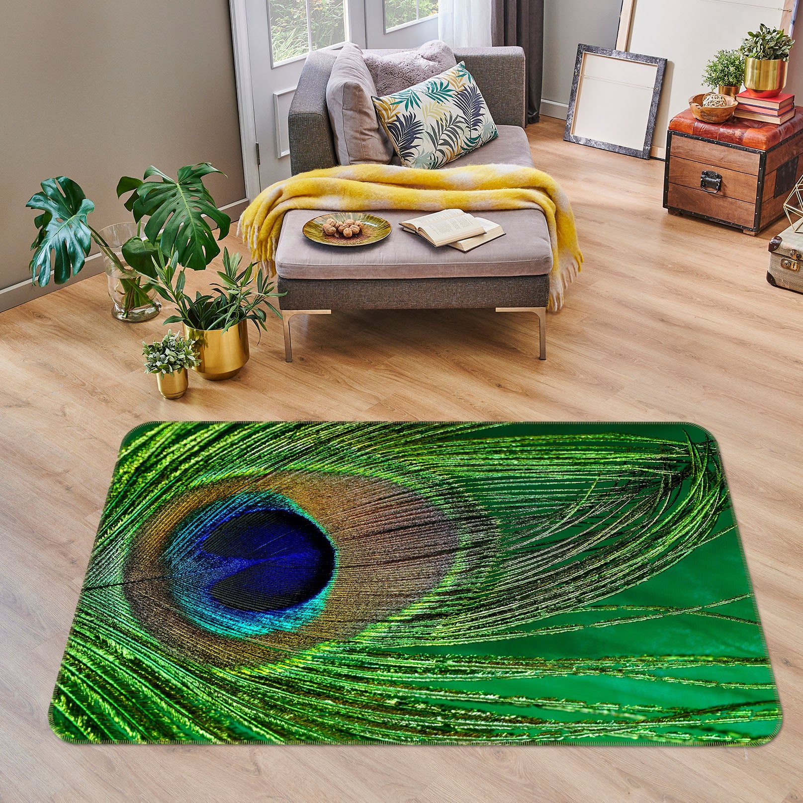 3D Peacock Feather 68209 Animal Non Slip Rug Mat