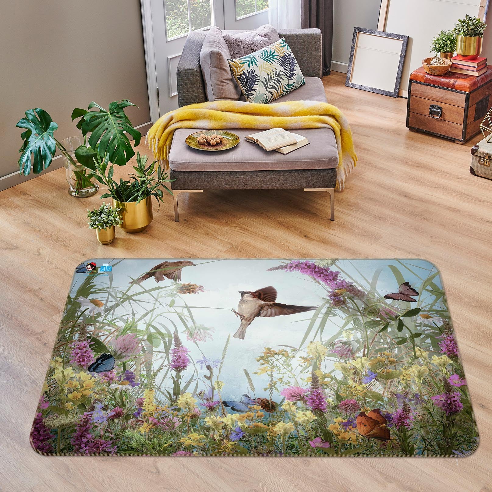 3D Wildflower Bird 5116 Beth Sheridan Rug Non Slip Rug Mat