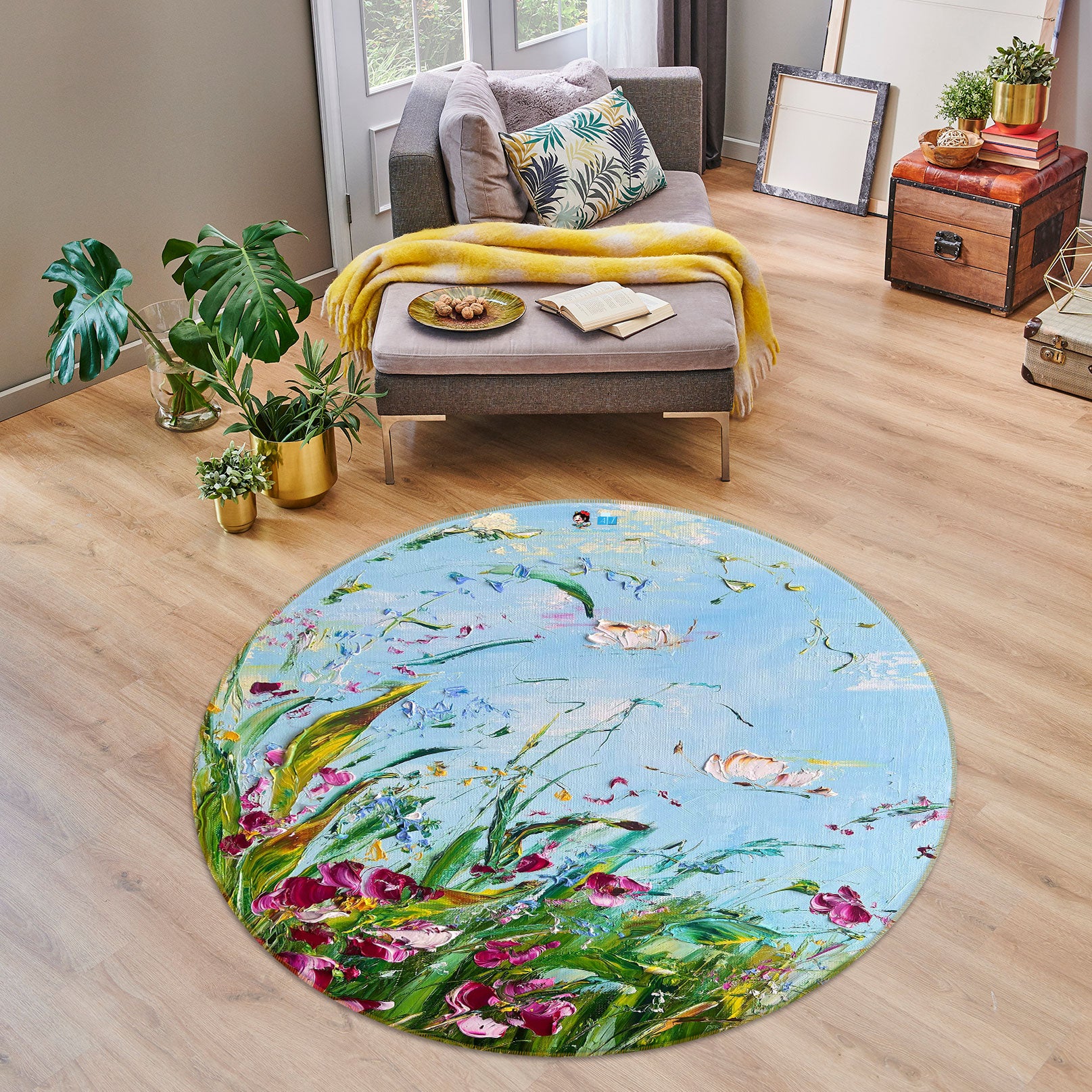 3D Garden Leaves 812 Skromova Marina Rug Round Non Slip Rug Mat