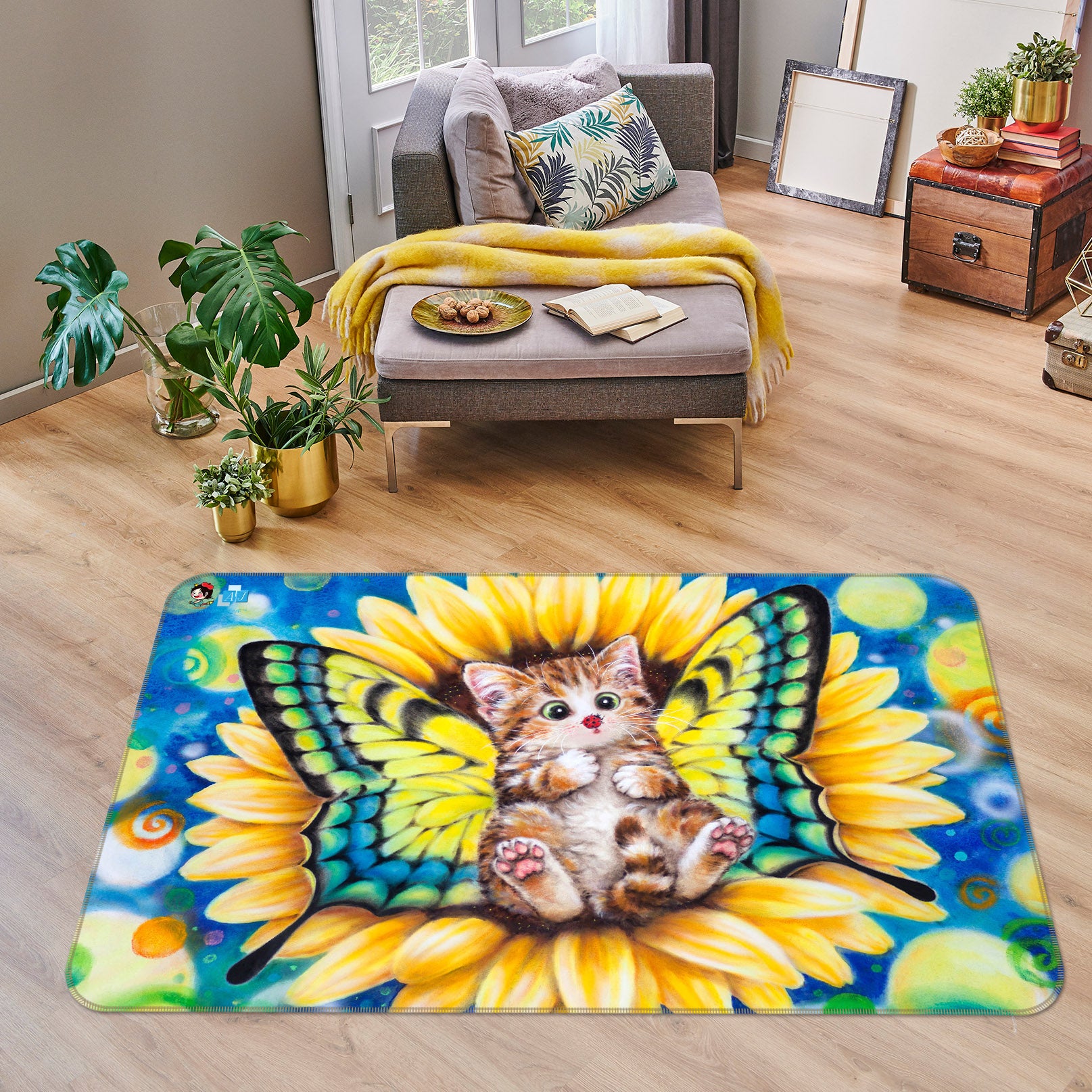 3D Butterfly Cat 5637 Kayomi Harai Rug Non Slip Rug Mat