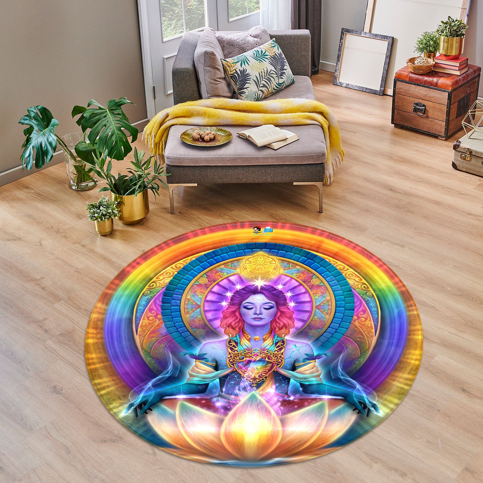 3D Colorful Lotus Woman 8912 Brigid Ashwood Rug Round Non Slip Rug Mat