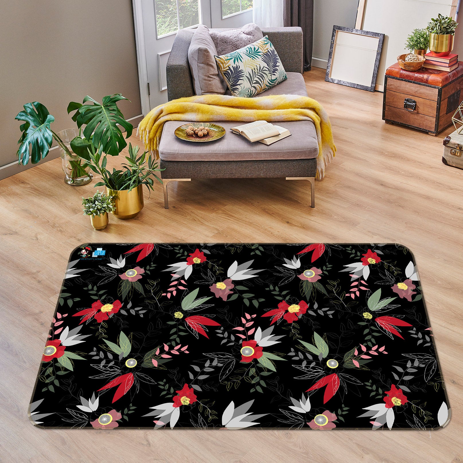 3D Colorful Flowers Leaves 10752 Kashmira Jayaprakash Rug Non Slip Rug Mat