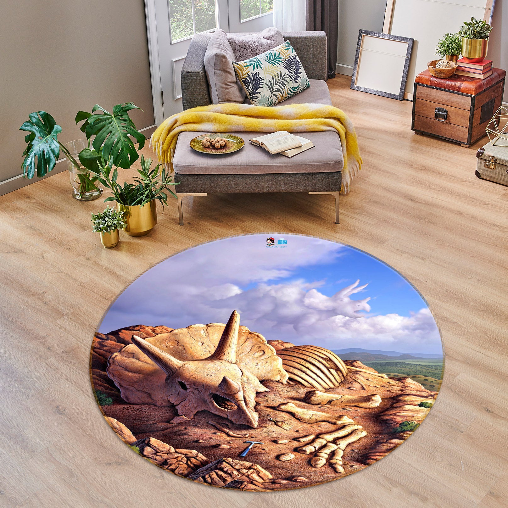 3D Dinosaur Fossil 83124 Jerry LoFaro Rug Round Non Slip Rug Mat