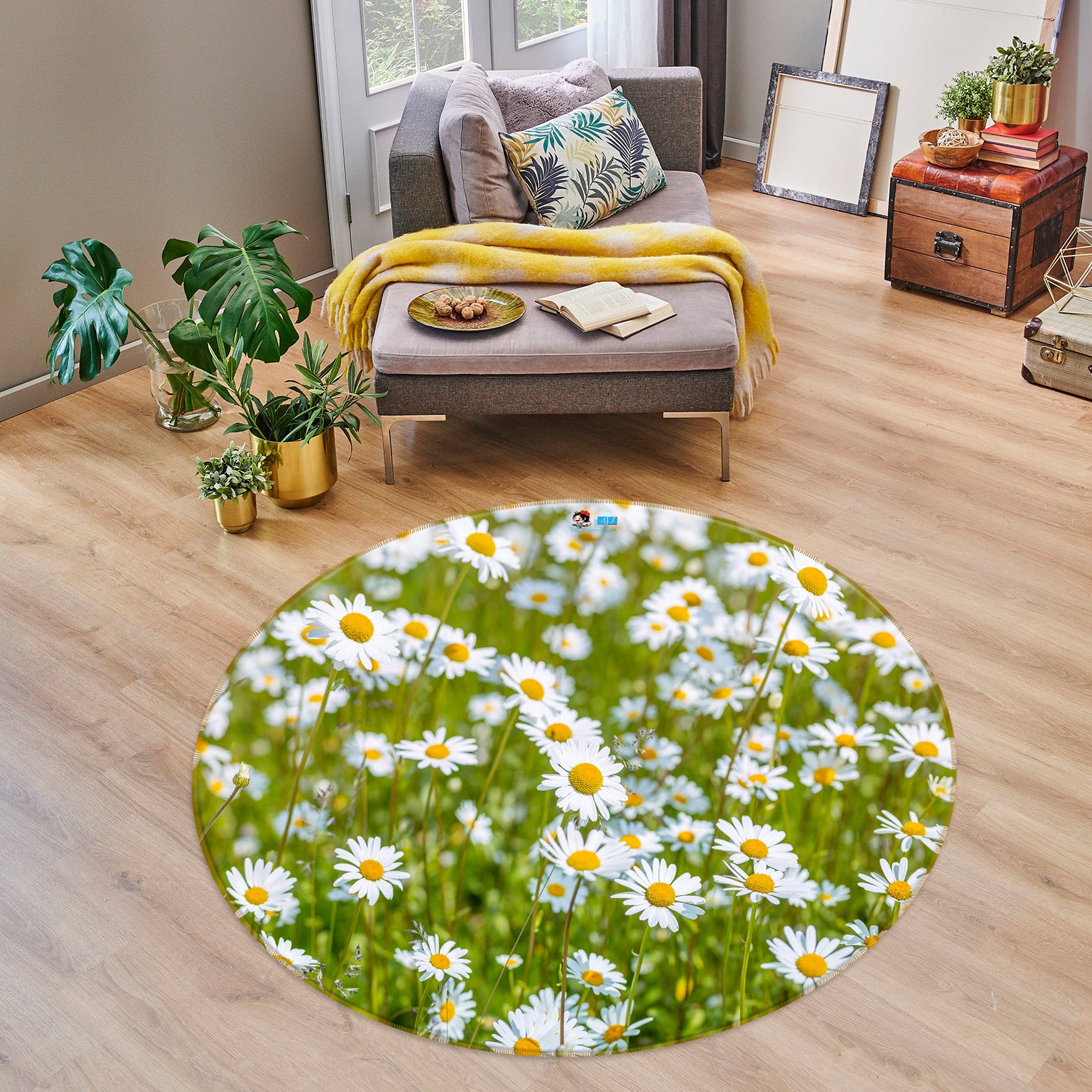 3D White Daisy 7562 Assaf Frank Rug Round Non Slip Rug Mat