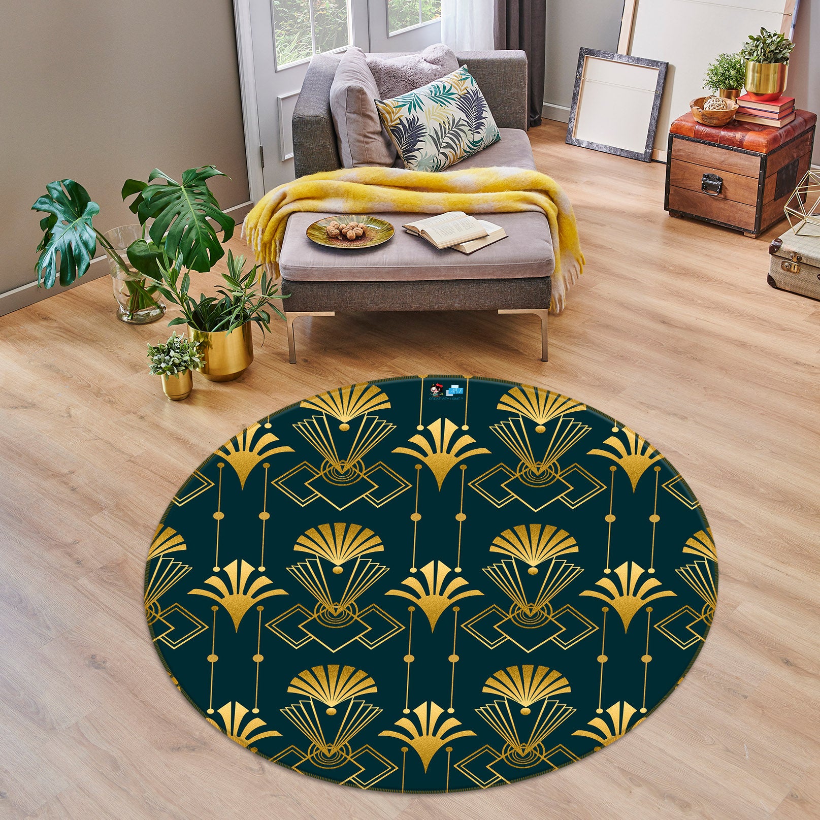 3D Golden Ginkgo Pattern 83048 Andrea haase Rug Round Non Slip Rug Mat