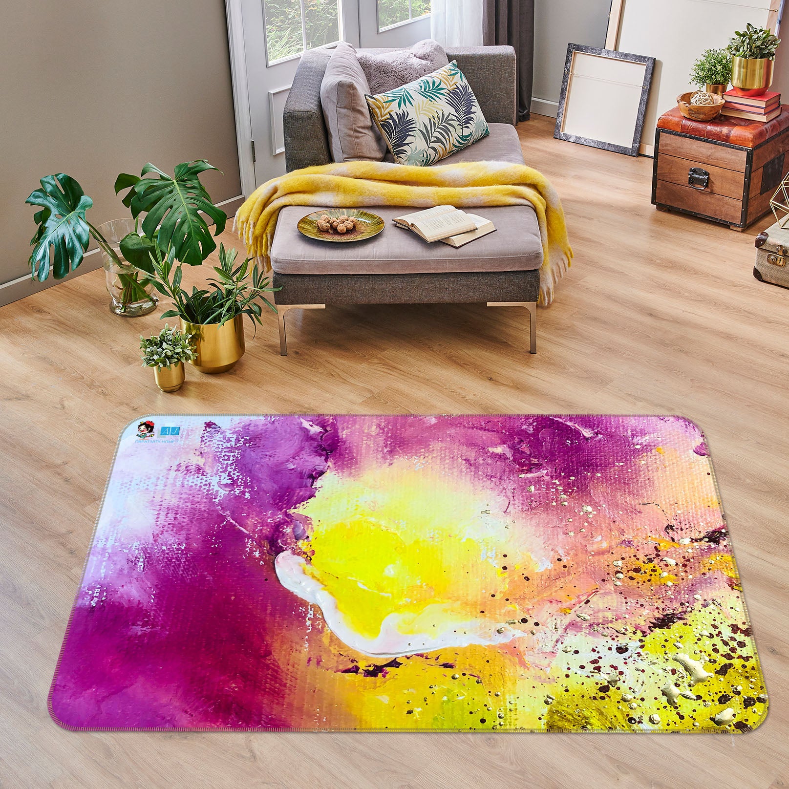 3D Purple Watercolor 1260 Skromova Marina Rug Non Slip Rug Mat