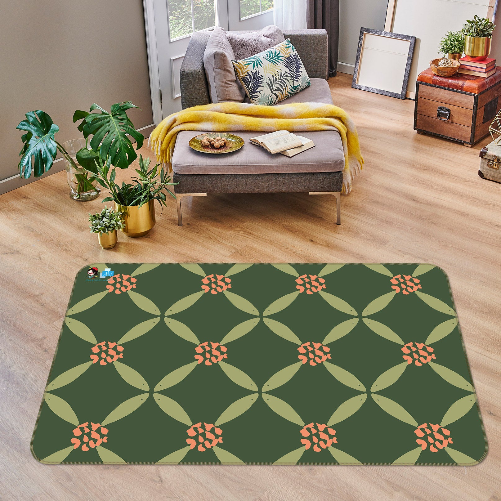 3D Green Pattern 10756 Kashmira Jayaprakash Rug Non Slip Rug Mat